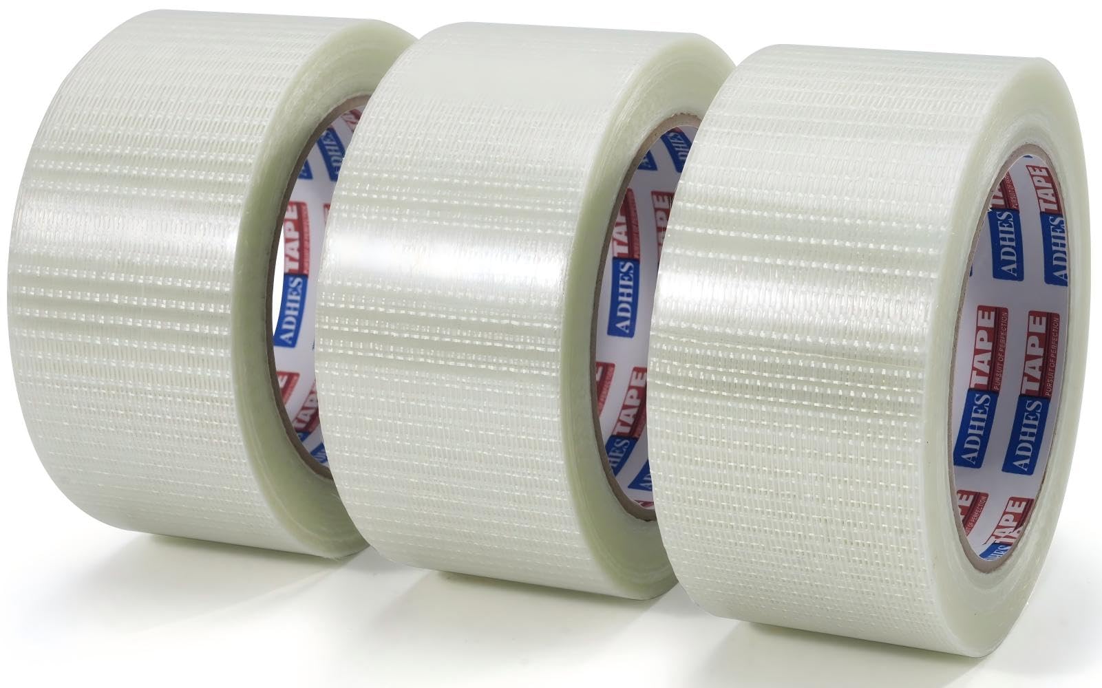 ADHES Filament Strapping Tape 2 Inch x 35 Yards, 3 Rolls, 5.5 Mil Heavy Duty Fiber Reinforced Packing Tape, Fiberglass Tape for Shipping, Sealing & Bundling