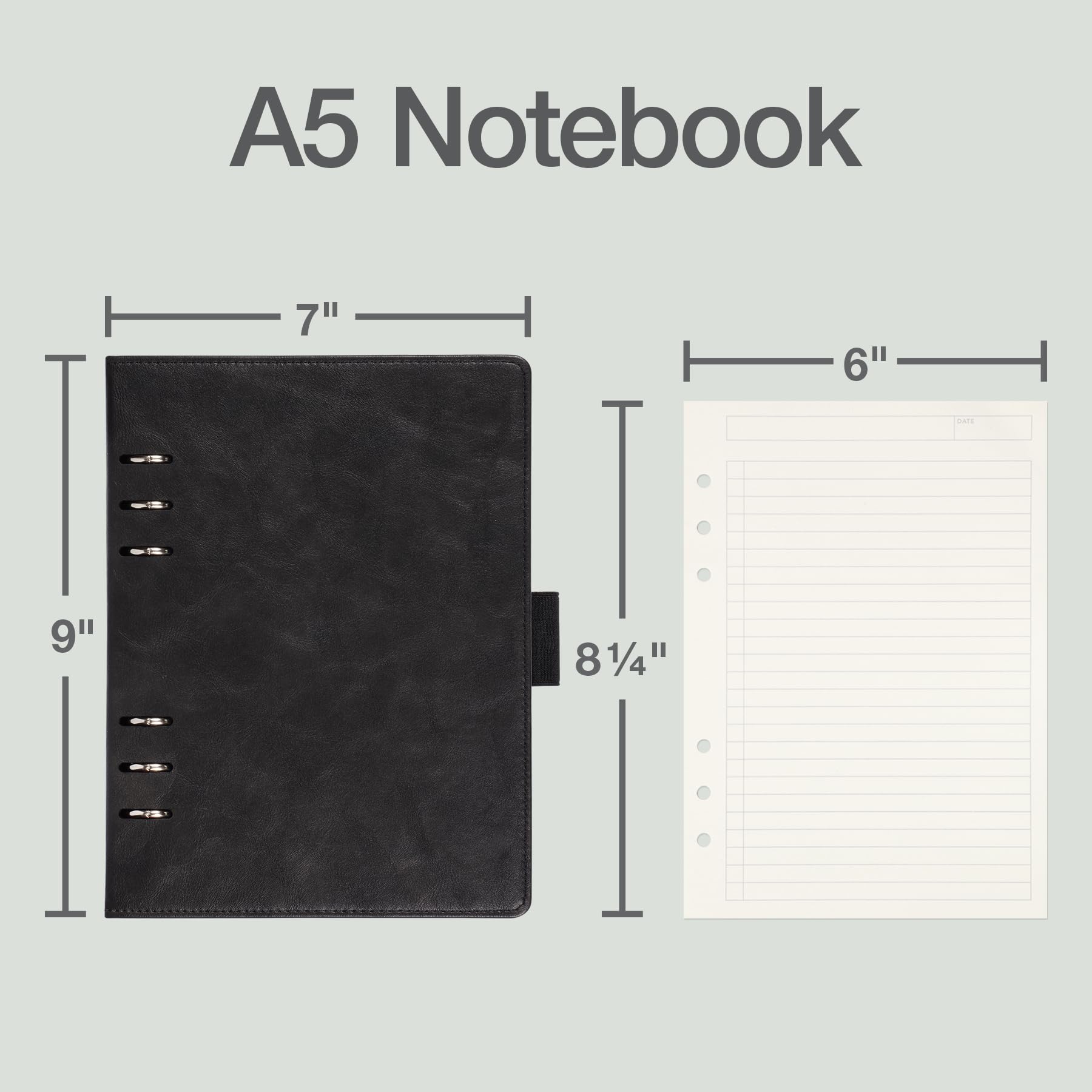 Oxford 6-Ring Professional Notebook, Refillable 6-Ring Notebook, 7" x 9", Black Faux Leather Cover, 100 Sheets Ivory Lined Paper with Date & To-Do Checkboxes, A5 Size, for Office, School, and Home