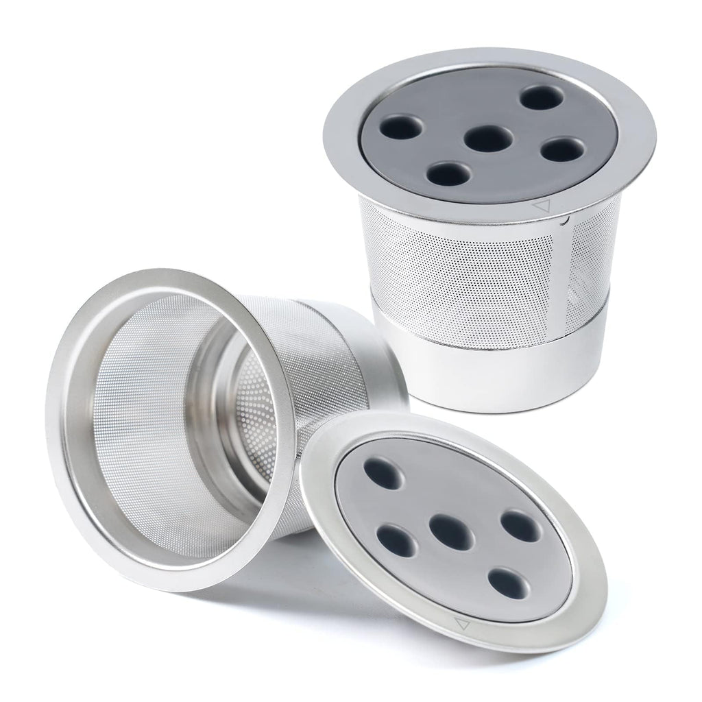 2 Pack Stainless Steel Reusable K Cups for K eurig Supreme & Supreme Plus/K Slim/K-Duo Gen2/K-Brew Chill, Five Hole Universal K-eurig Refillable Coffee pod Filter with MultiStream