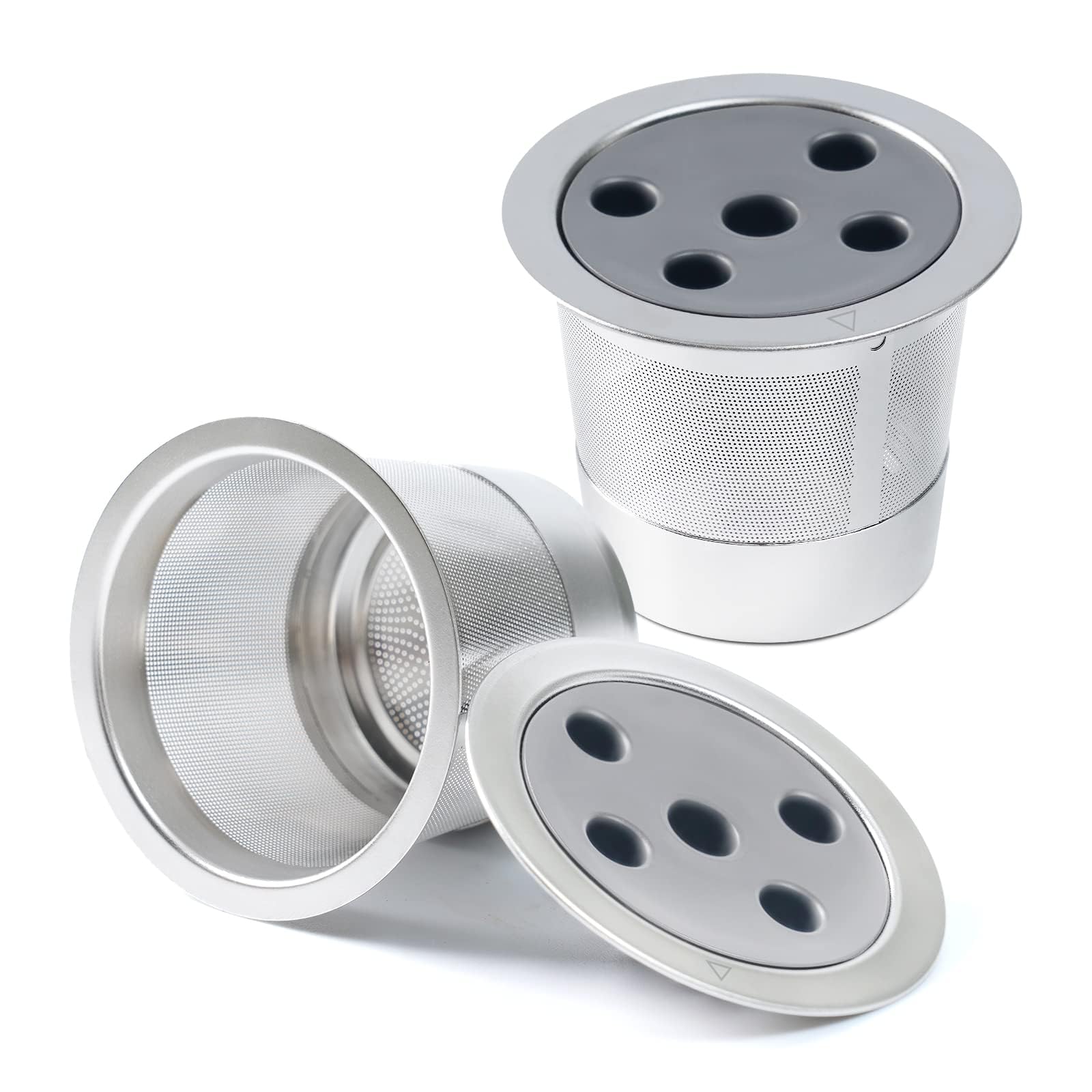 2 Pack Stainless Steel Reusable K Cups for K eurig Supreme & Supreme Plus/K Slim/K-Duo Gen2/K-Brew Chill, Five Hole Universal K-eurig Refillable Coffee pod Filter with MultiStream