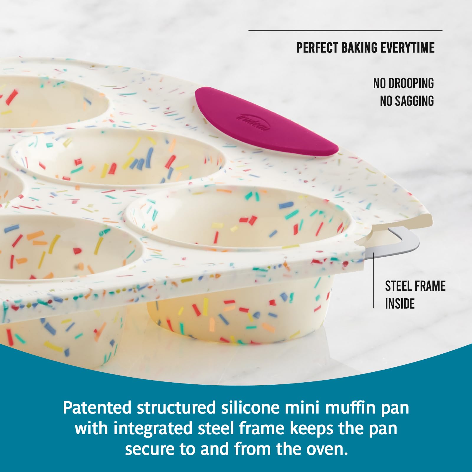 Trudeau Structured Silicone Cupcake and Muffin Pan with Integrated Steel Structure, 12 Cup, Confetti/Fuschia