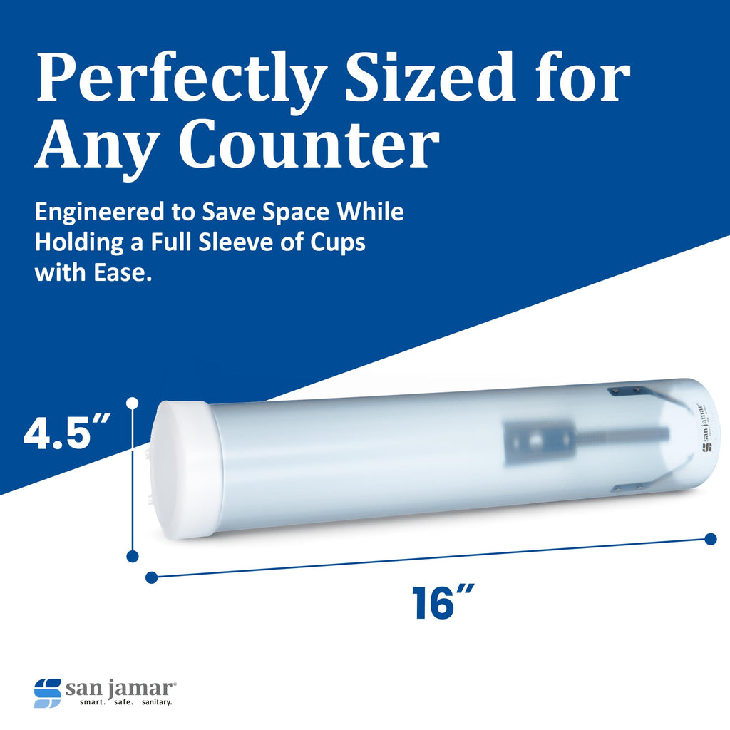 San Jamar Cup Dispenser, Pull Down Storage for Water Cooler Cups in Commercial Setting, Compatible with 4-10 Oz Cups, 1 Count, Frosted Blue