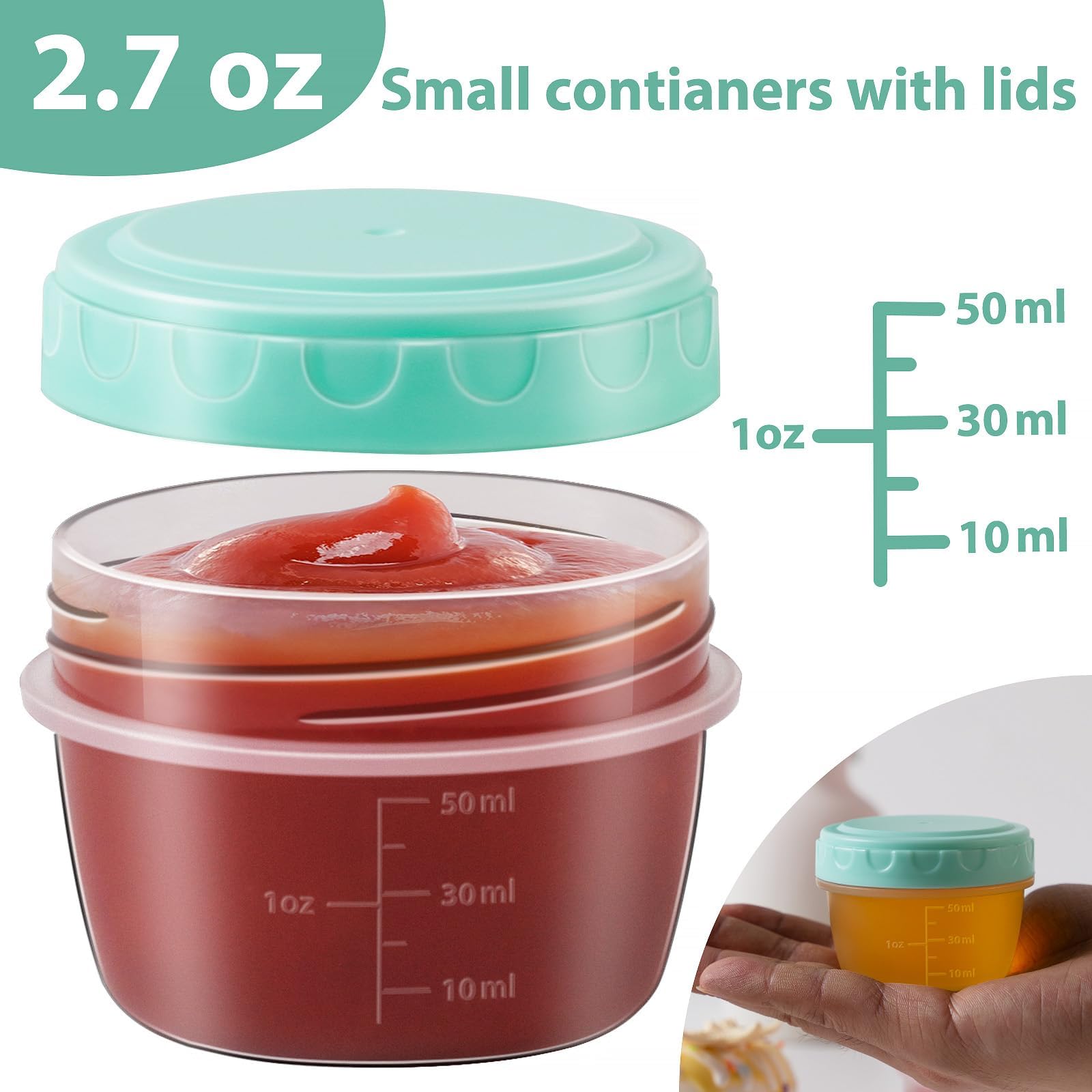 Onilife 12 Pack 2.7 OZ Small Containers with Lids, Salad Dressing Container to Go, Dishwasher Microwave Safe Tiny Condiment Sauce Containers for Lunch Box, Leakproof Freezer Food Containers Jars