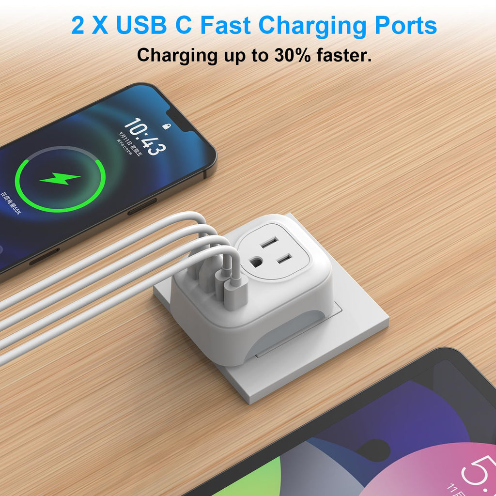 European Travel Plug Adapter, DIWILI International Power Plug with 2 AC Outlets 4 USB Ports(2 USB C), Type C Travel Essentials Charger for Canada to Most of Europe EU Italy Spain France
