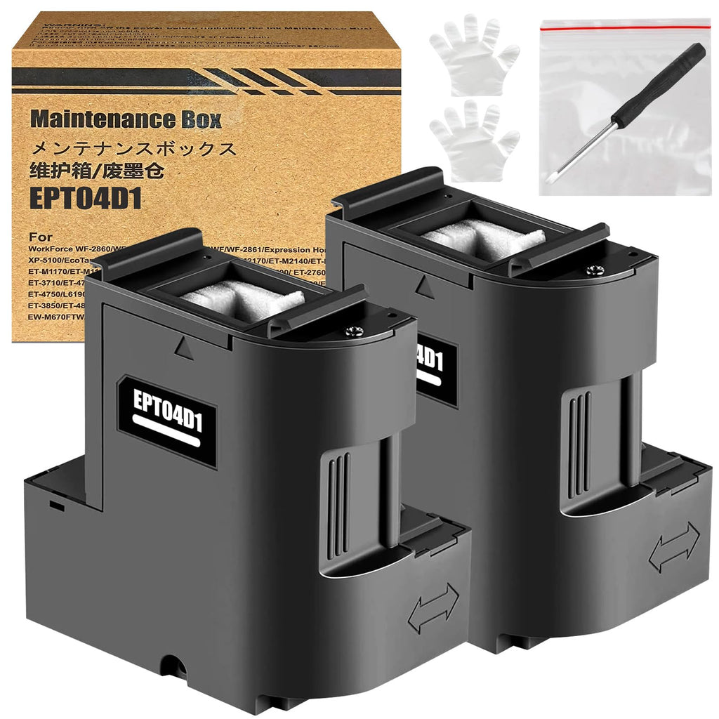 EPT04D1 E-04D1 Ink Maintenance Box 2 Set for ET-15000 ET-3750 ET-3760 ET-4750 ET-4760 ET-3850 ET-4850 WF-2860 ET-3710 ET-5150 ET-3830 ET-M1000 ST-3000 ET-M2170 Printer EWMB2 /T04D100 (Black*2)