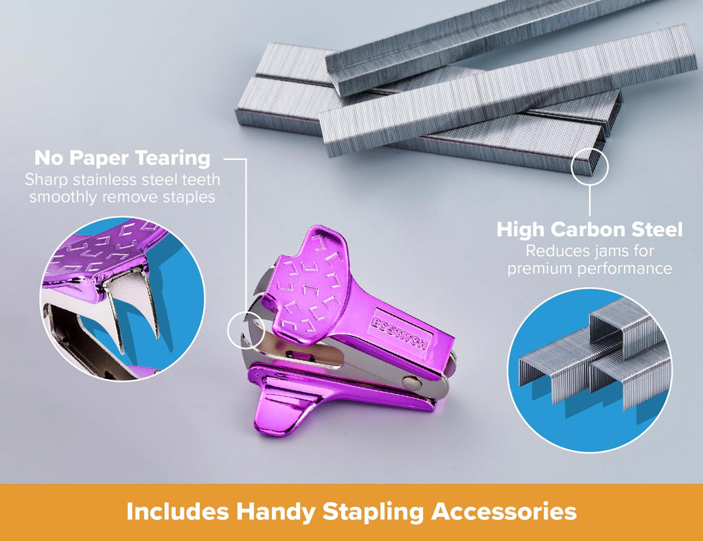 Bostitch Office Heavy Duty 40 Sheet Stapler with 1250 Staples & Claw Remover, Small Stapler Size, Fits into The Palm of Your Hand, Value Pack, Metallic Purple (B175-PURPLEM-VP)