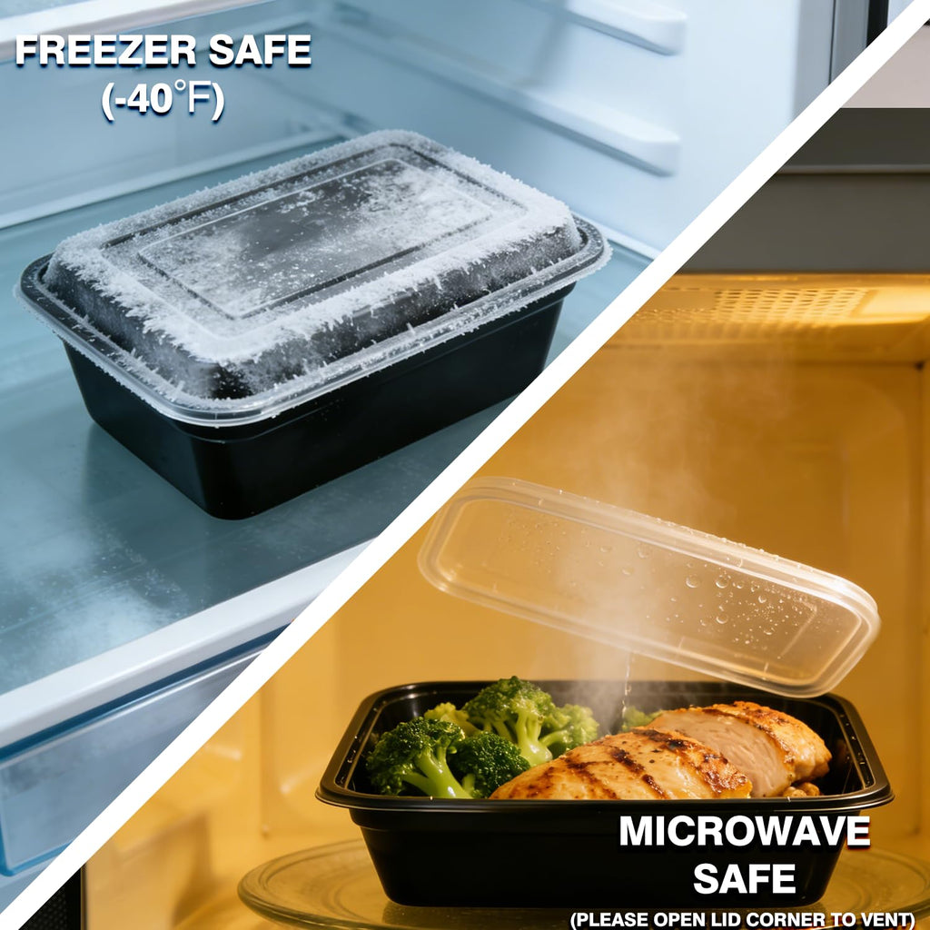 KUMD 40-Piece Set (20-Pack) 32oz Meal Prep Containers with Lids - Reusable 1 Compartment Food Storage & Freezer Containers, Microwave/Dishwasher Safe, BPA Free