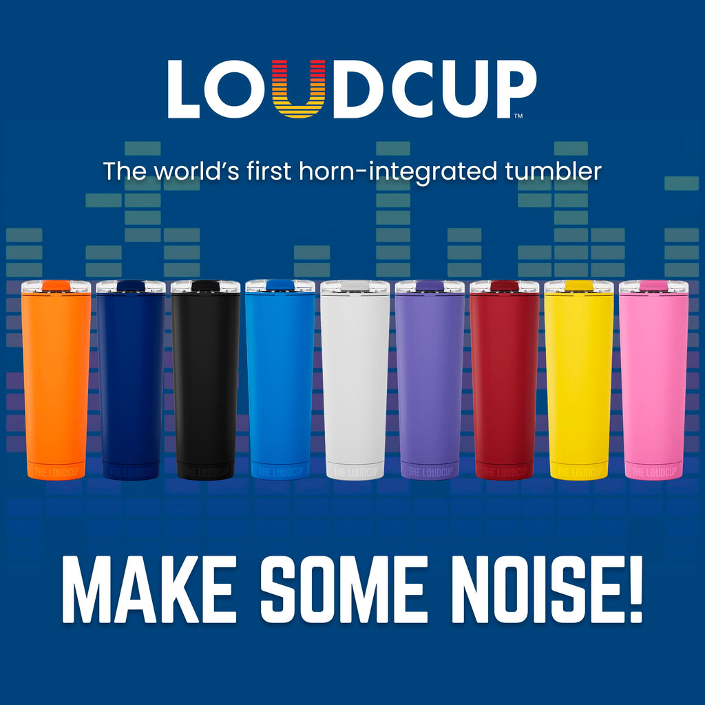 The LoudCup 23oz Reusable Water Bottle (Jet Black) – 2-in-1 Travel Tumbler & Noisemaker – BPA-Free, Blow Horn & Cup with Slide Lid – Perfect for Sports Events, Game Day, Tailgating & Parties