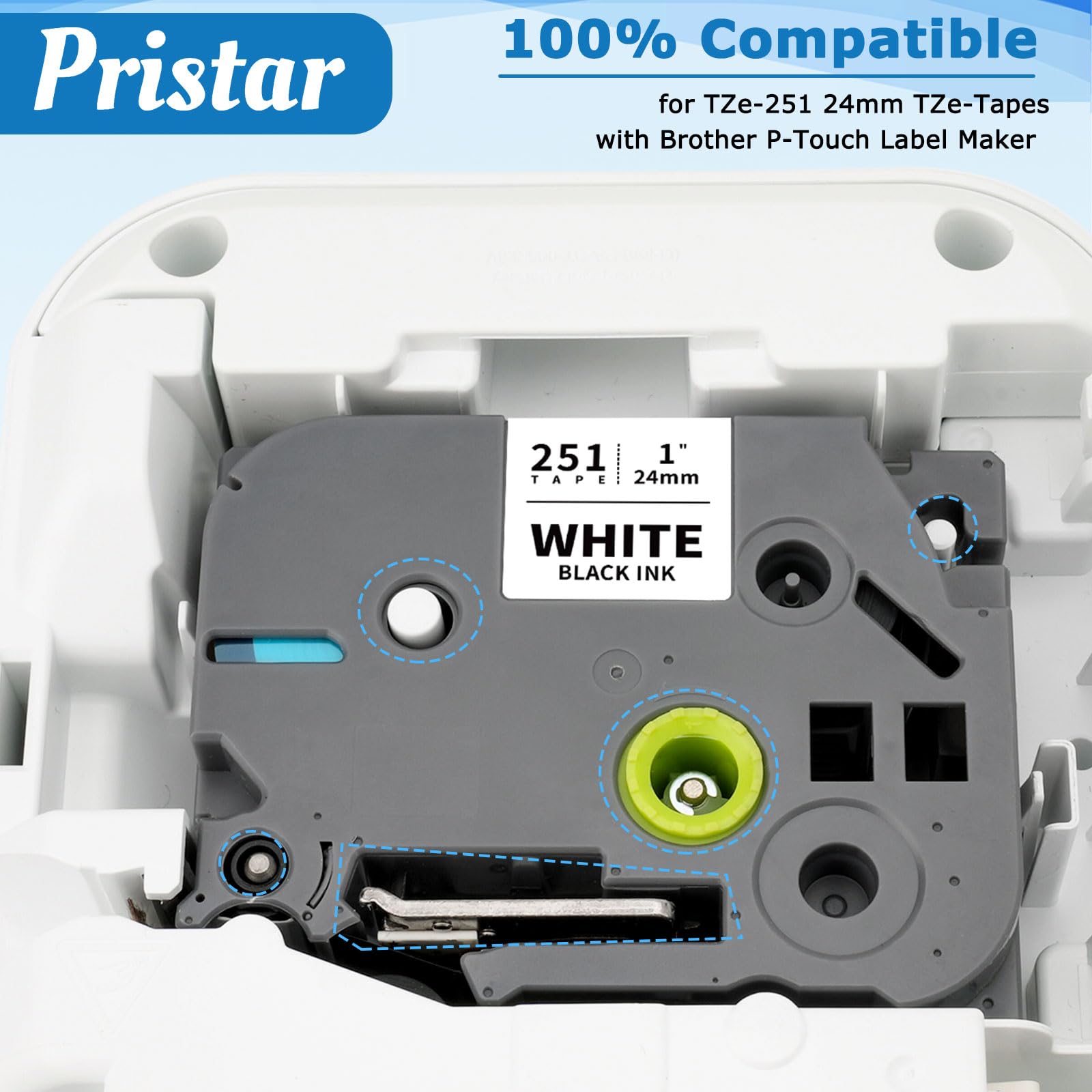 Pristar Compatible Label Tape Replacement for TZe-251 Tze251 TZ Tape 24mm Laminated Tape Work with Brother PT-P700 PT-P710BT PTD600VP PTP750W PT2730, Black on White 1' x 26.2ft (8m), 3-Pack