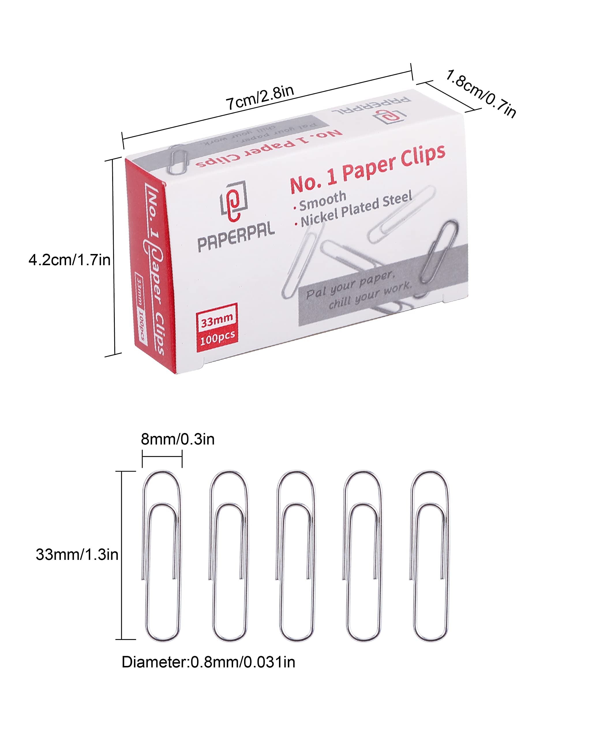 PAPERPAL #1 Smooth Paper Clips, 600 Medium Paper Clips (6 Boxes of 100 Each), Paperclips for Office School & Personal Use, Daily DIY, 1-2/7" Silver Paper Clip Standard Size (No. 1 Paper Clips, Smooth)