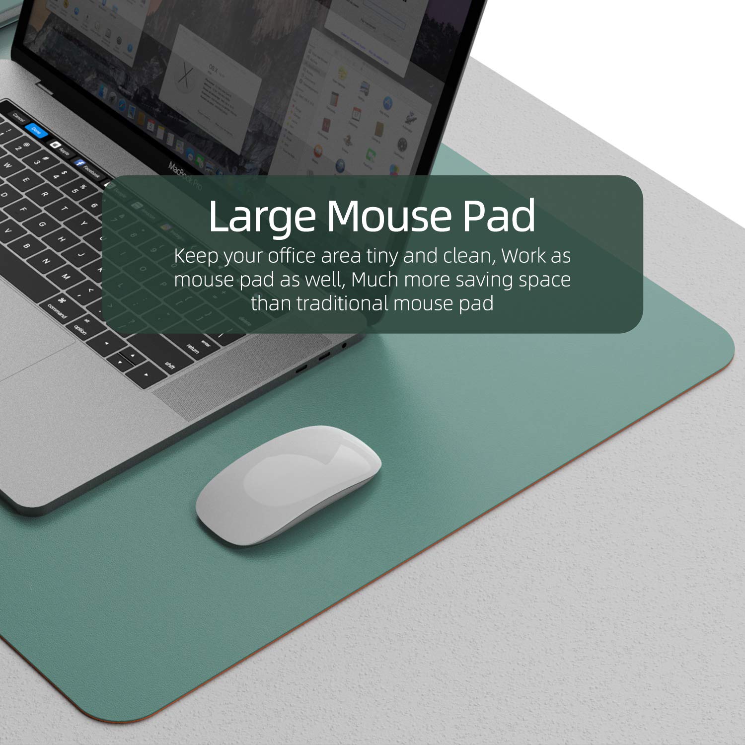 YSAGi Multifunctional Office Desk Pad, Ultra Thin Waterproof PU Leather Mouse Pad, Dual Use Desk Writing Mat for Office/Home (31.5 inch x 15.7 inch , Pistachio Green + Green Blue)