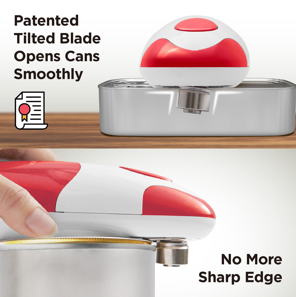 Kitchen Mama Auto Electric Can Opener: Safe, Easy with One Touch, Smooth Edge, Battery Operated, Cordless, Automatic Can Opener for Seniors with Arthritis, Hand Held Appliances, YES You CAN (Red)