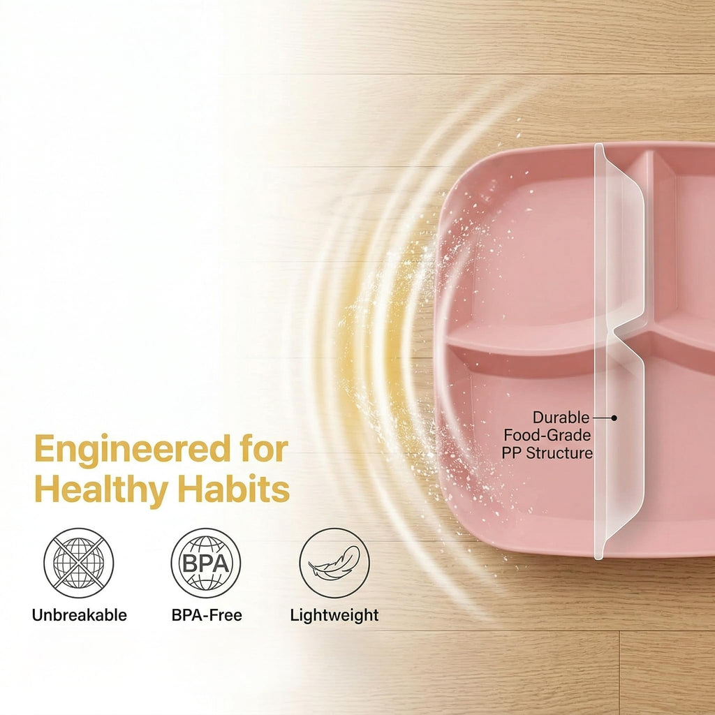 Nicunom 8 Pack Unbreakable Divided Plates, 10 Inch Portion Control Plates, Reusable 3-Compartment Dinner Plate for for Healthy Eating & Bariatric Diet, Microwave and Dishwasher Safe