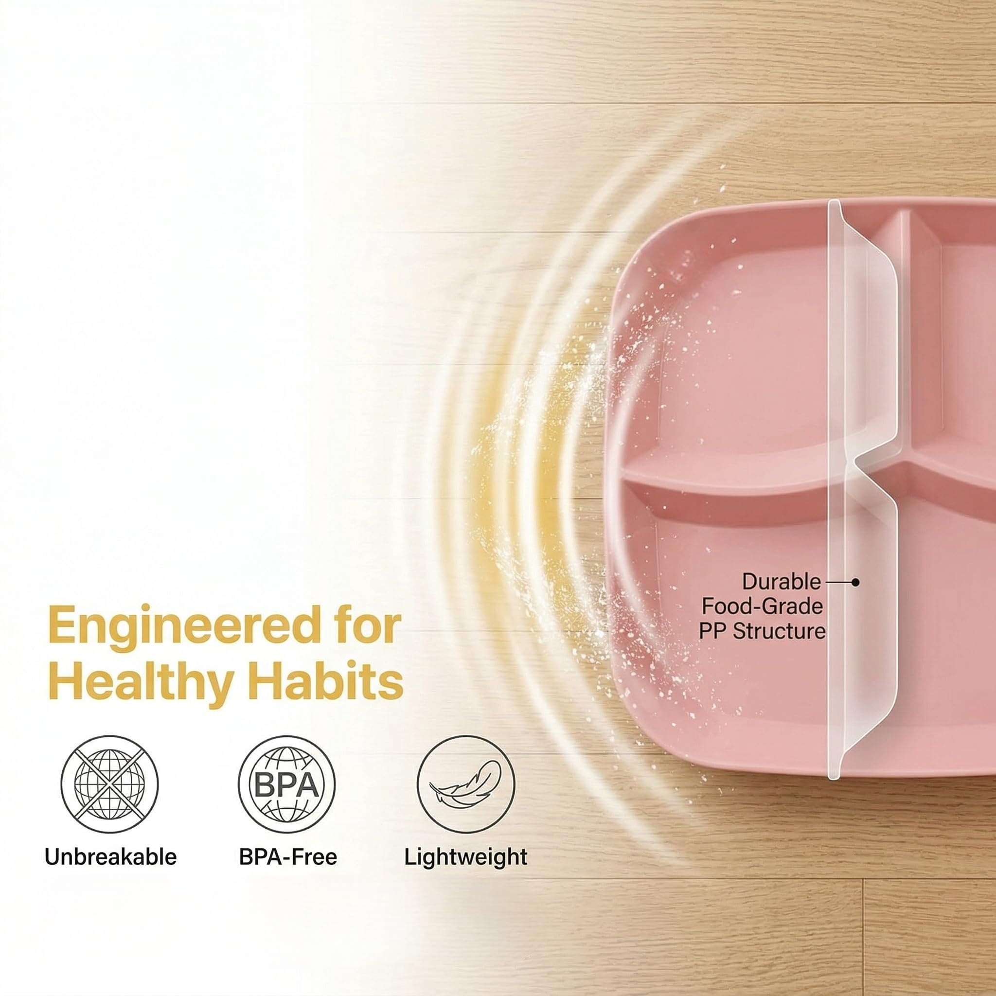 Nicunom 8 Pack Unbreakable Divided Plates, 10 Inch Portion Control Plates, Reusable 3-Compartment Dinner Plate for for Healthy Eating & Bariatric Diet, Microwave and Dishwasher Safe