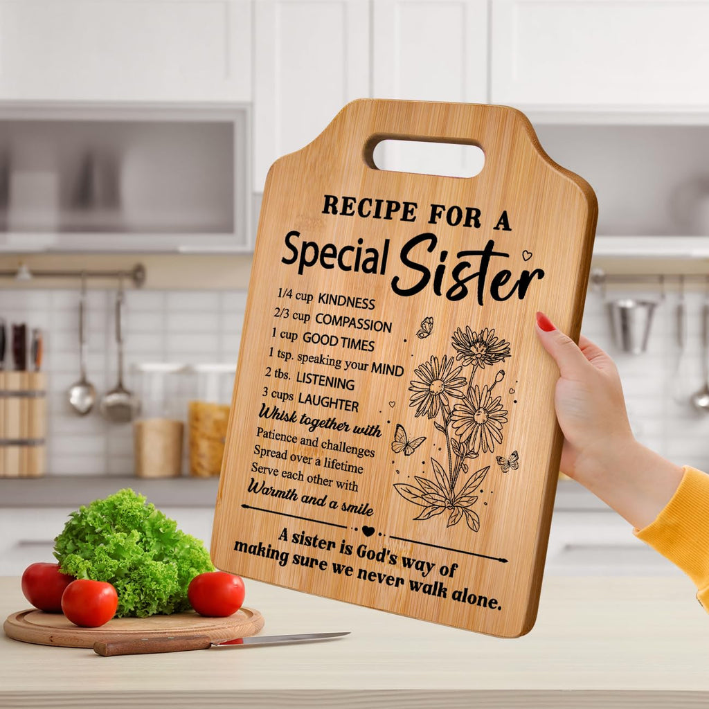 Milcier Sister Gifts, Birthday Gifts for Sister from Sisters, Unique Sister Recipe Cutting Board, Mothers Day Christmas Wedding Gifts for Sister Adult, Sister in Law