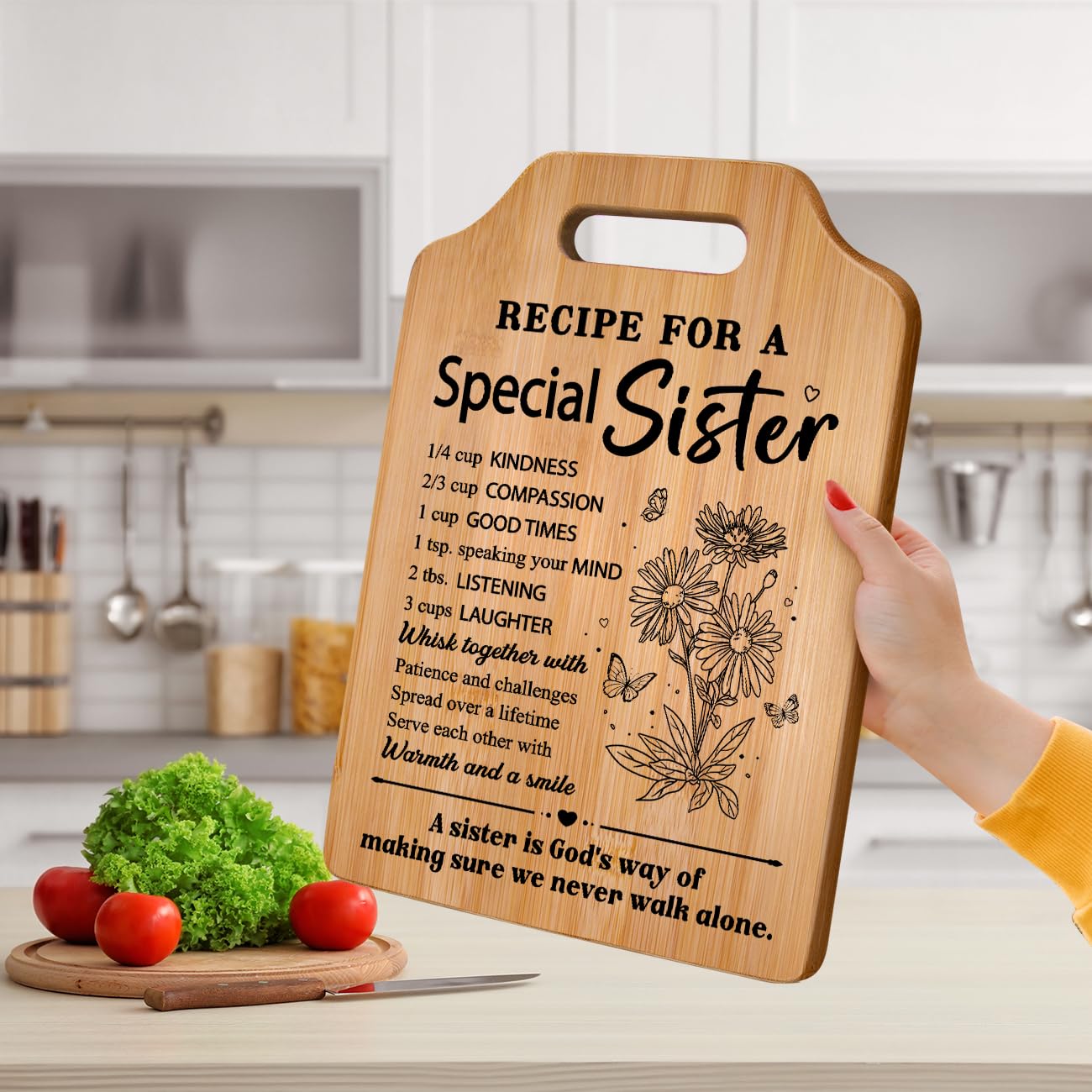 Milcier Sister Gifts, Birthday Gifts for Sister from Sisters, Unique Sister Recipe Cutting Board, Mothers Day Christmas Wedding Gifts for Sister Adult, Sister in Law