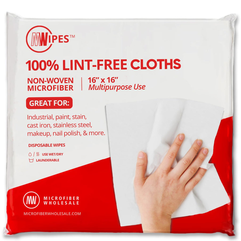 Mwipes Lint Free Cloth - 16" x 16" 50 Pack, Highly Absorbent Disposable Microfiber Cleaning Cloths for Industrial, Staining, Cast Iron, Woodworking, Personal Care, Optical, Electronics