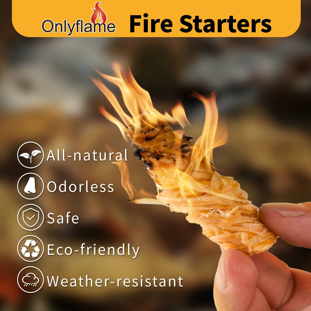 Onlyflame 50 pcs Wax Wood Silk Roll - 100% Natural Charcoal Fire Starters for Fireplace, Wood Stove, Campfires, Fire Pit, BBQ, Chimney, Pizza Oven - Charcoal Starters for Indoor/Outdoor Use