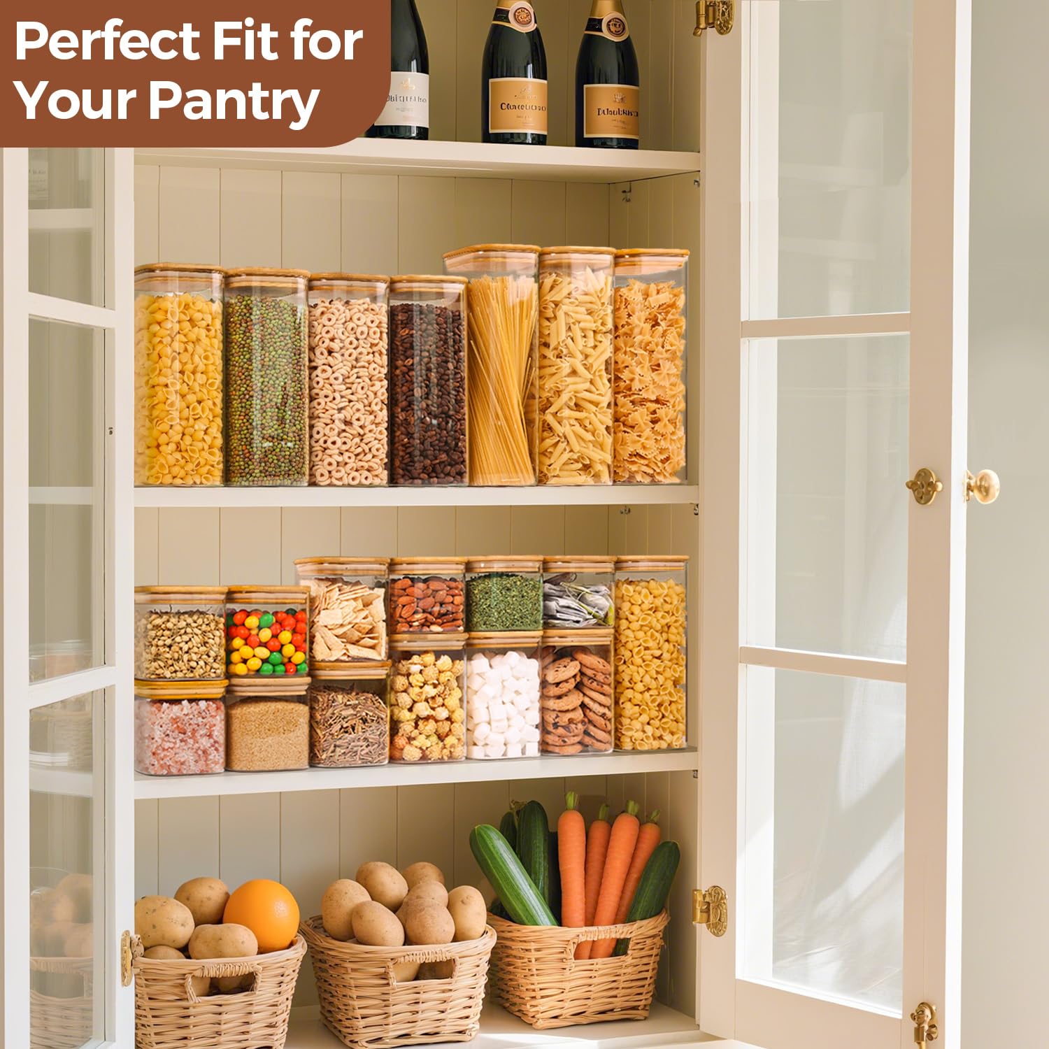 ComSaf 650ML Glass Food Storage Jars Set of 4, Small Glass Storage Containers with Lids, Pantry Organization Jar, Spice Jar, Blooming Tea, Candy and Cookie Container, Clear Canister Set for Kitchen