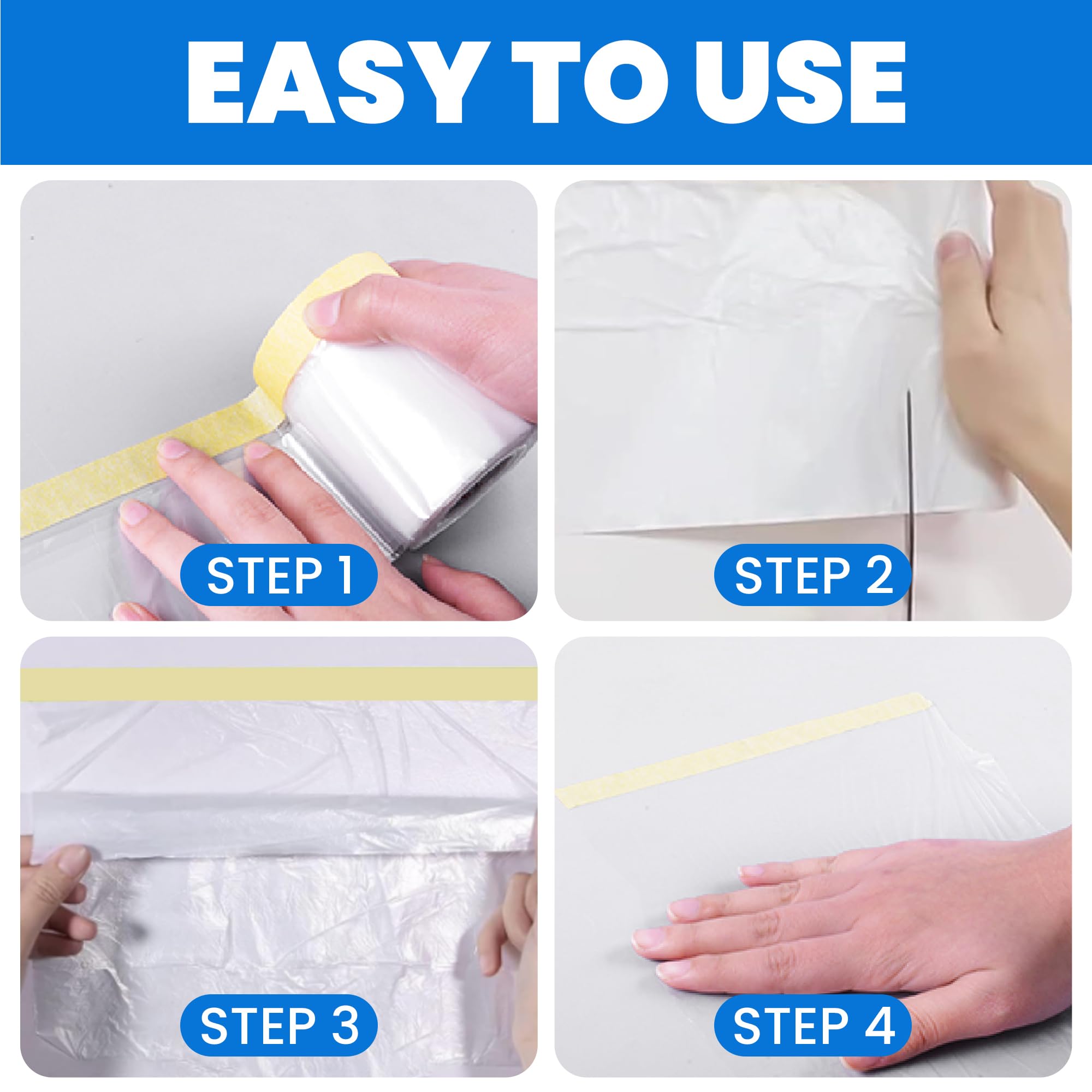 TAPEBEAR Painters Tape and Masking Film 22inch X 30yard(550mmx 27m), Plastic Cover for Painting, Tape and Drape, Pre-Taped Masking Film for Automotive, Floor, Appliance and Furniture, 3Rolls