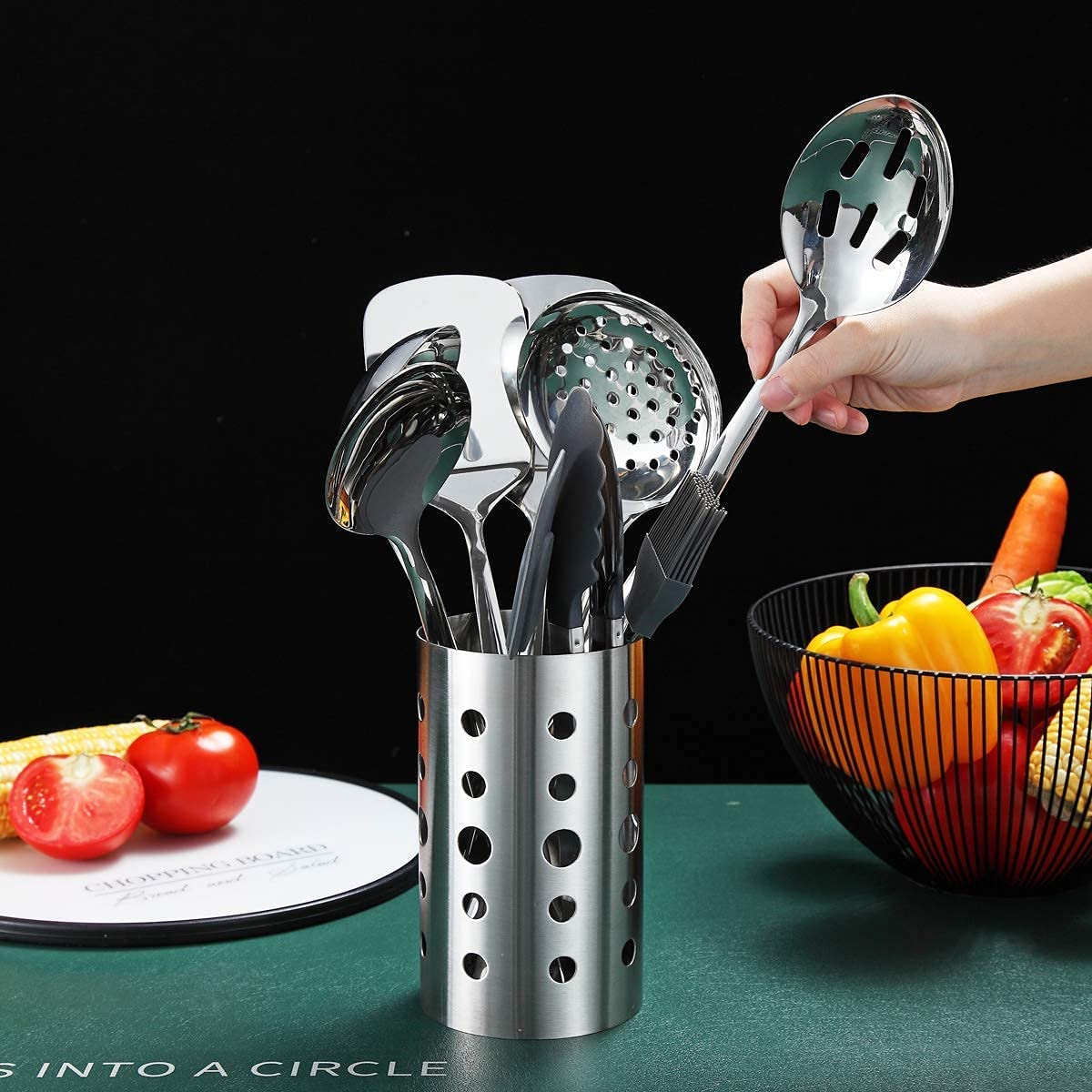 Stainless Steel Cooking Utensils Set, Berglander 13 Pieces Kitchen Utenisls Set, Kitchen Tools Set with Utensil Holder Non-Stick and Heat Resistant,Dishwasher Safe, Easy to Clean (13 Packs)