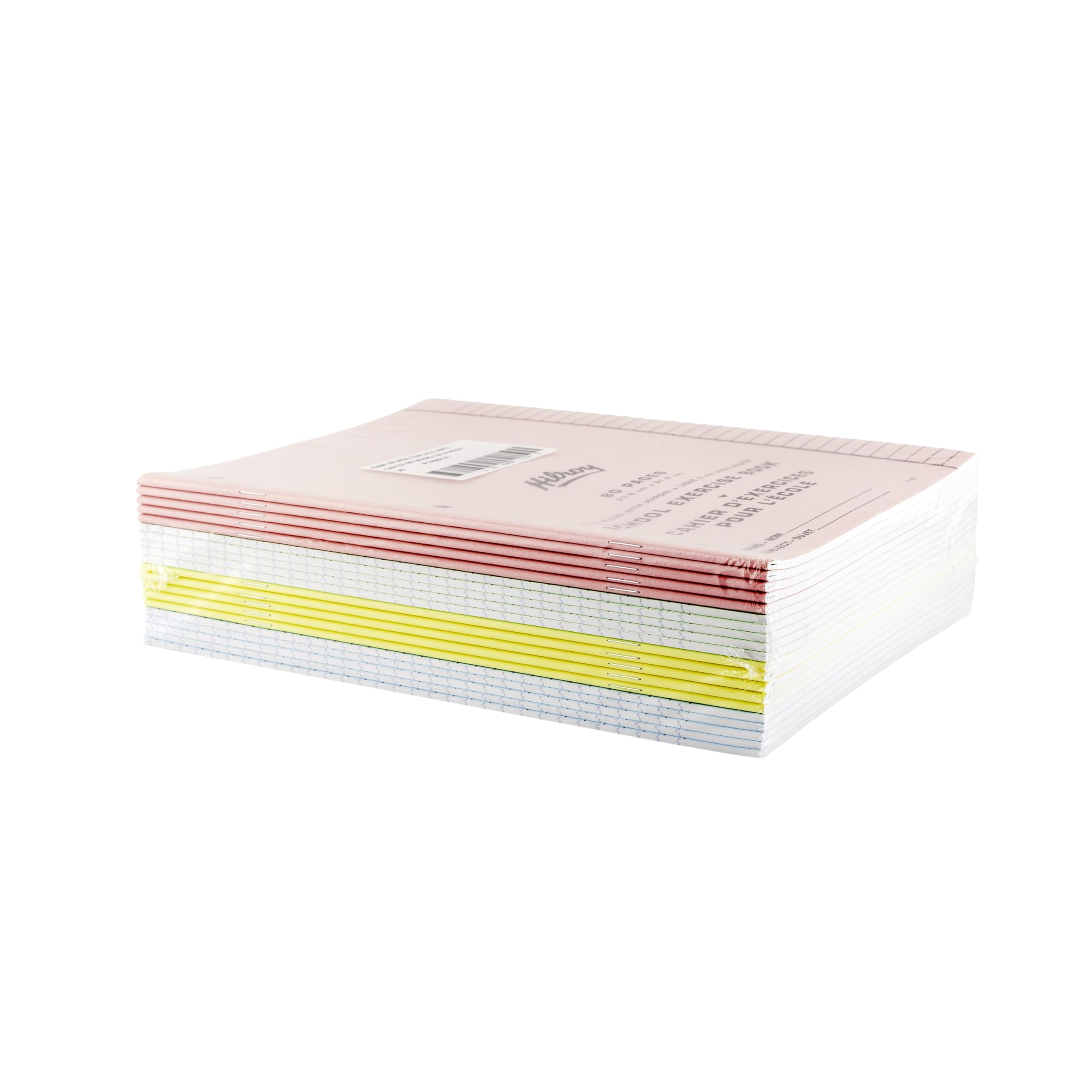 Hilroy Stitched Exercise Book, 8 mm Ruled with Margin, 3-Hole Punched, 80 Pages/40 Sheets, 20-Pack, Assorted Colour Covers (11185)