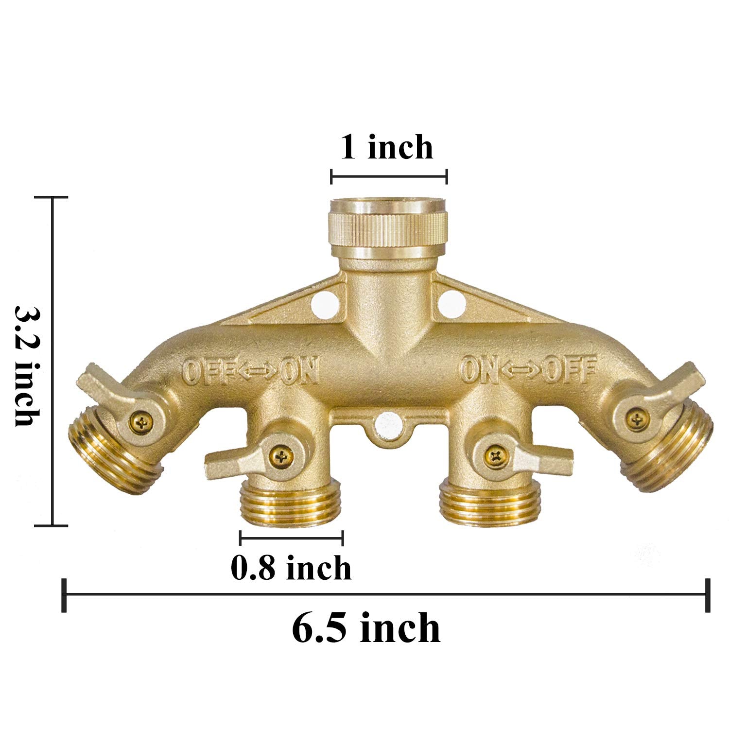 Hourleey Brass Garden Hose Splitter (4 Way), Solid Brass Hose Connector 3/4", Hose Spigot Adapter 4 Valves with 4 Extra Rubber Washers