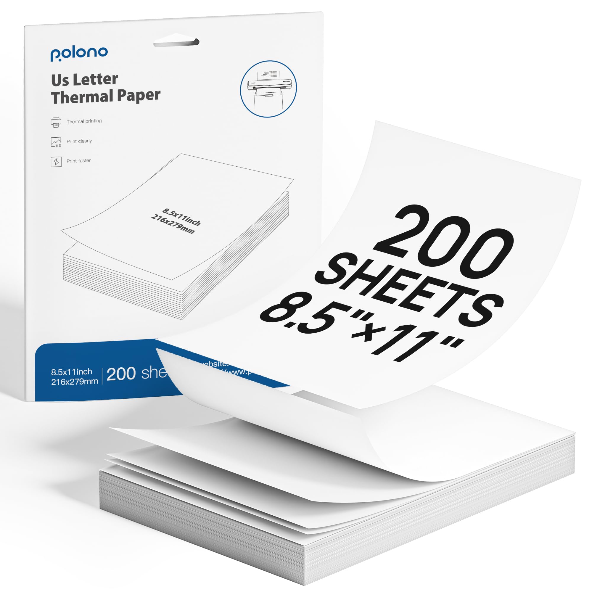 POLONO D810 Thermal Printer Paper 8.5 x 11 Inch, Advanced Thermal Printing, US Letter Size Thermal Paper Compatible with D810, Size 8.5" x 11", 200 Sheets