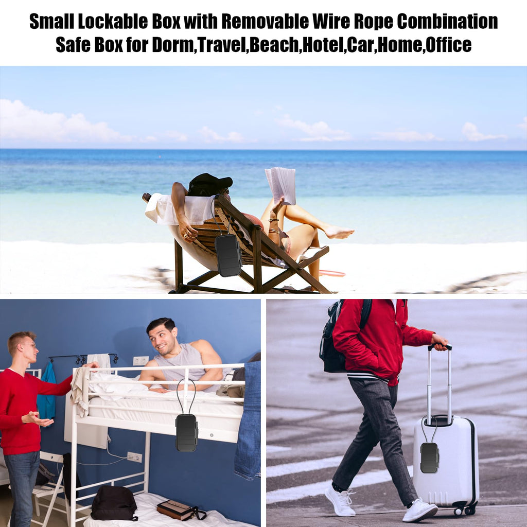 Diyife Travel Safe, [Waterproof] Portable Mini Beach Safe Heavy Duty 4-Digit Combination Lock Box, Anti-Theft Security Small Safe Box with Removable Wire Rope for Home, Office, Cars, Travel, Beach