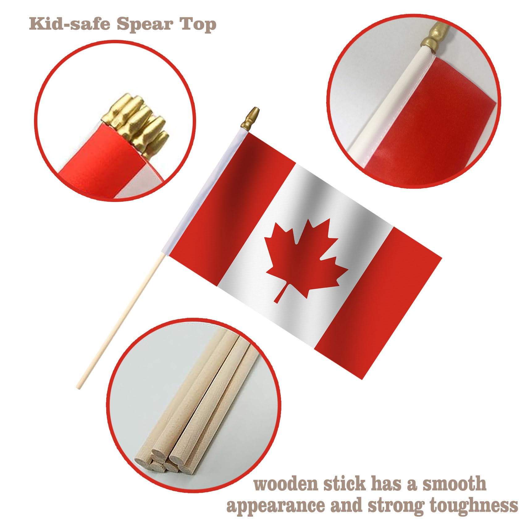 LOT OF 50-Small Canadian Flags on Stick 4x6 in,Canada Day Outdoor Decor Small Mini Flags Hand Held Stick Flags Spear Top For Outside Patriotic Holiday Yard Patio Parade Marker