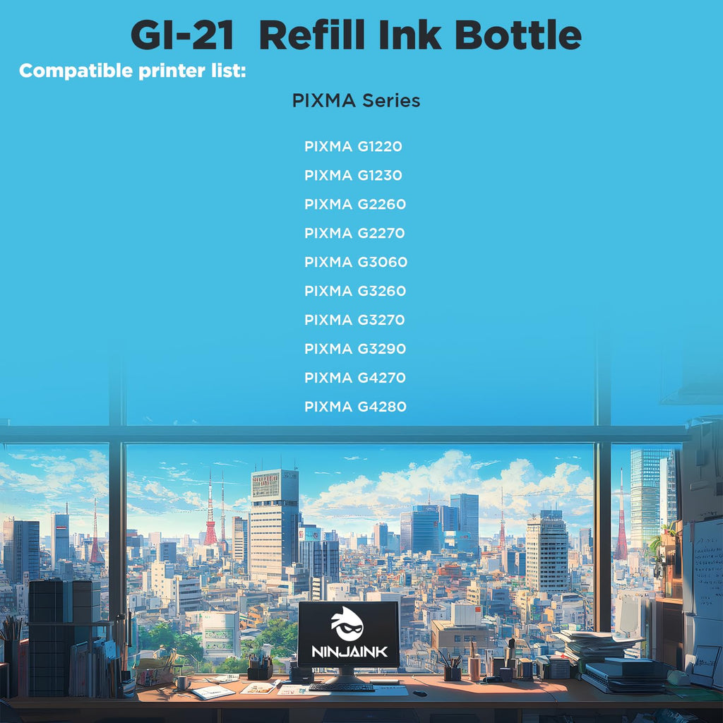 NINJA INK Compatible Replacement for Canon GI-21 Ink Cartridges gi21 Ink Bottle Black Refill MegaTank - PIXMA G1220 G1230 G2260 G2270 G3060 G3260 G3270 G3290 G4270 G4280 (5 Pack)