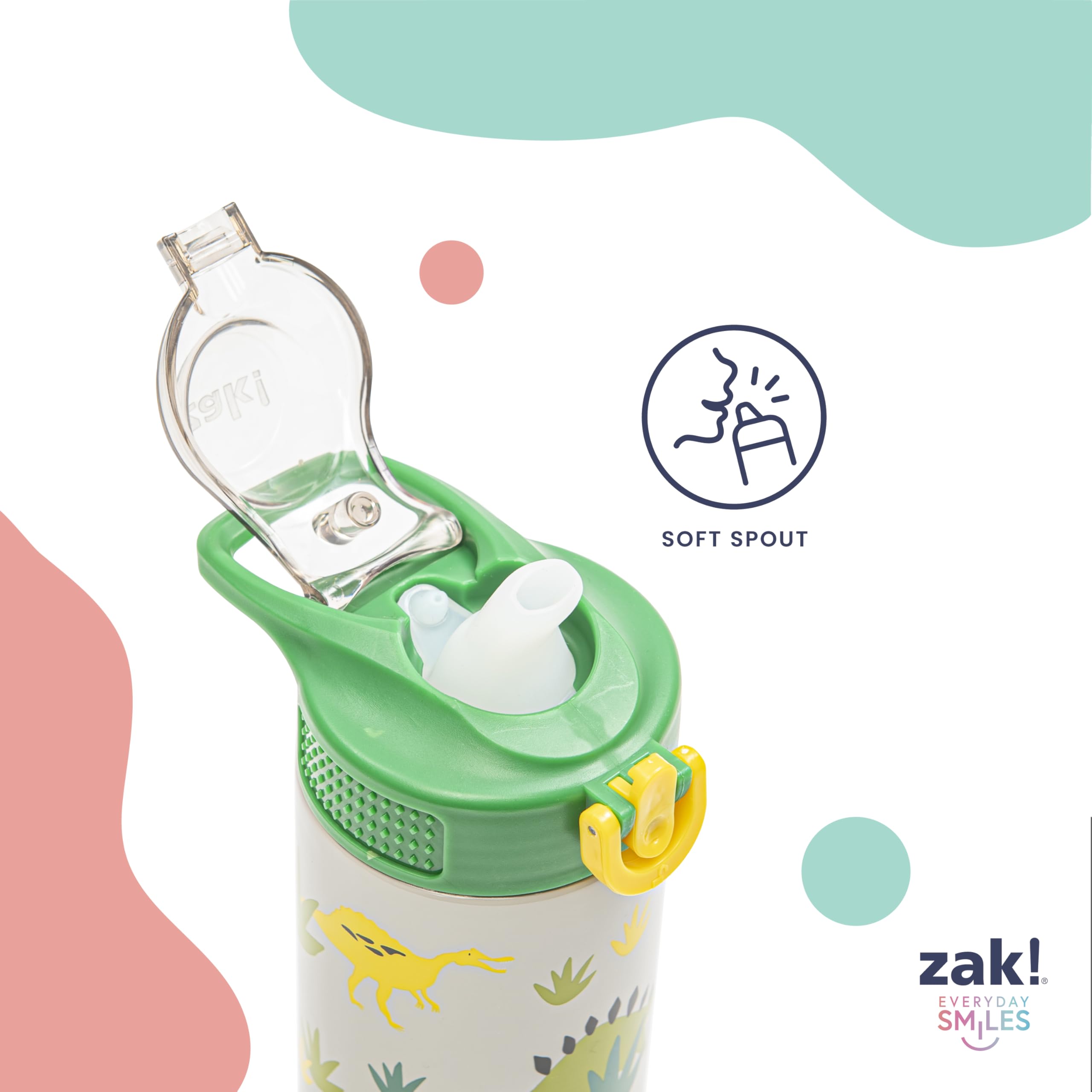 Zak Designs Sanrio Sage Kids Water Bottle for School or Travel, 14oz Stainless Steel Water Bottle with Straw, Handle, and Leak-Proof, Pop-Up Spout Cover (Hello Kitty)