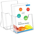 Acrylic Brochure Holder for 8.5x11 Inches Trifold Pages, Clear Plastic Flyer Display Stand Countertop Literature Holder for Magazine Pamphlet Booklet Menu -2 Pack