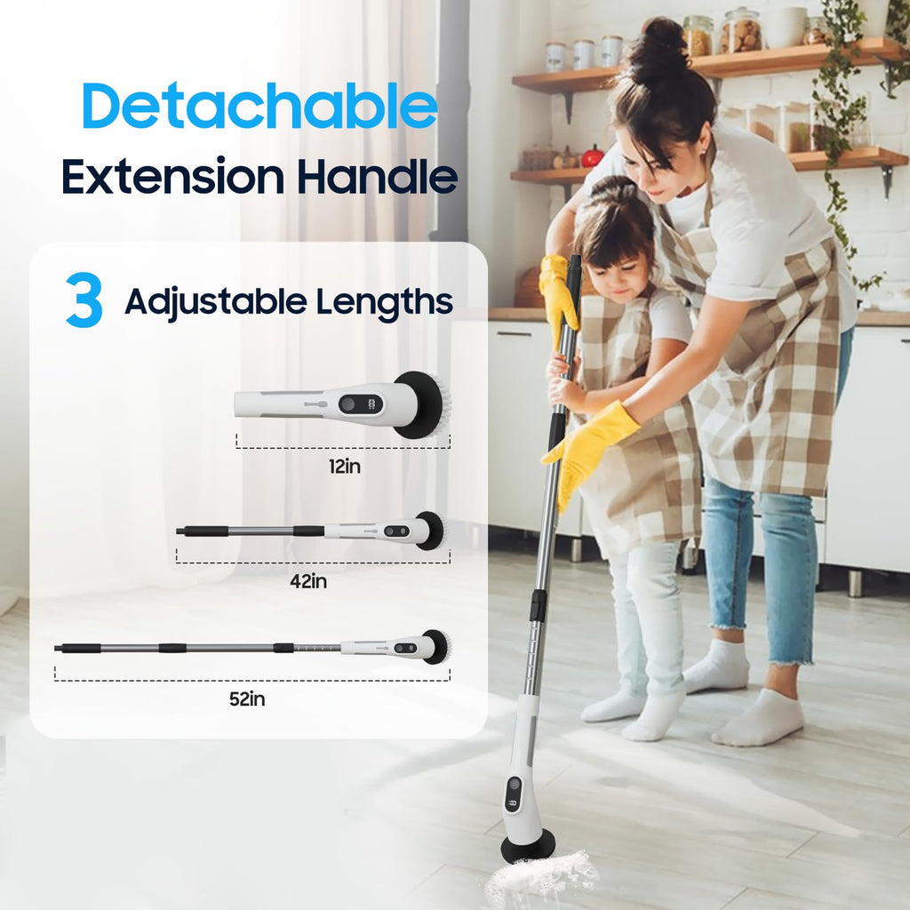 Depcler Electric Spin Scrubber with 4000mAh Battery, 380-500 RPM, 8 Replaceable Brush Heads, Adjustable Handle for Bathroom, Kitchen & Floor Cleaning