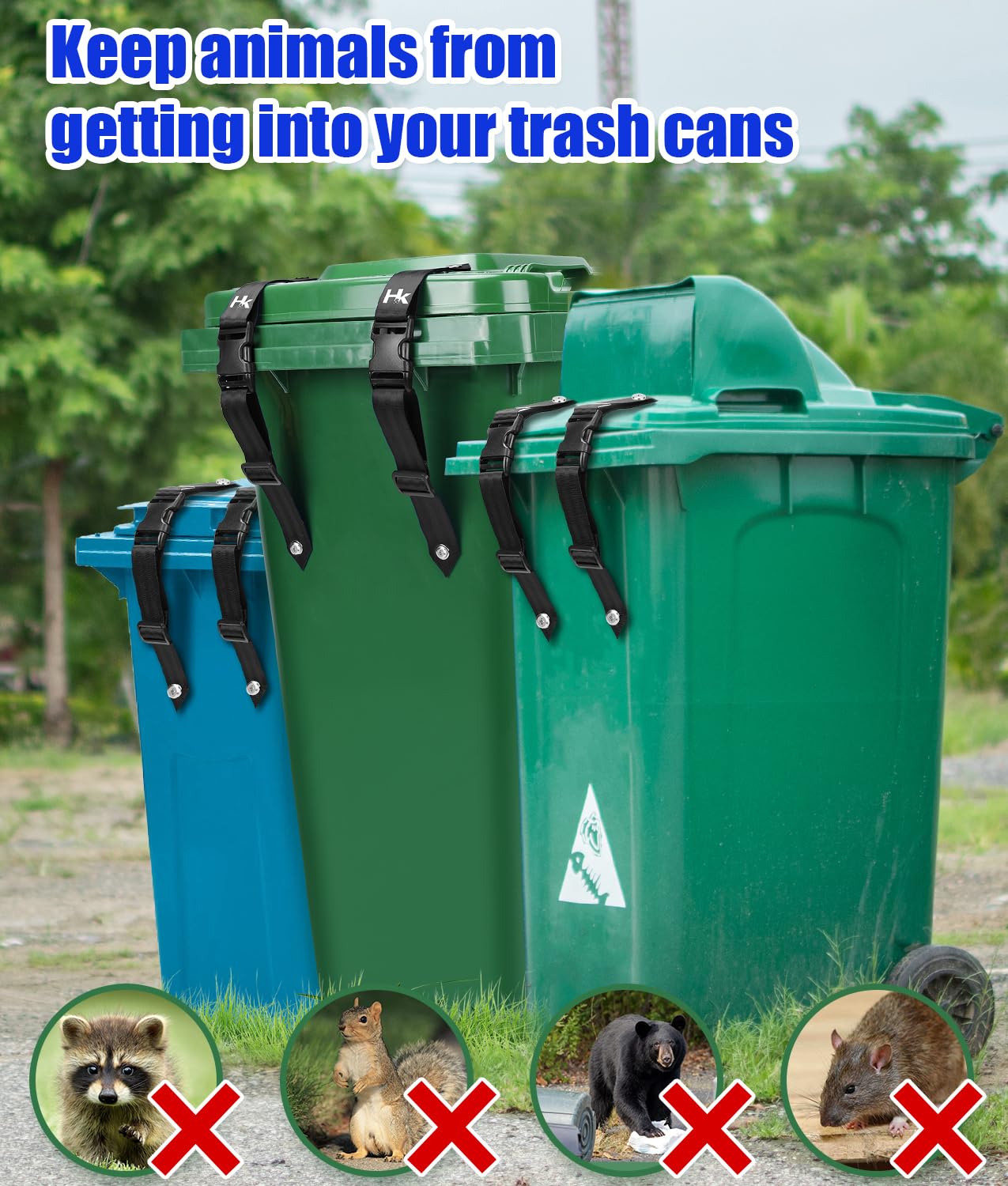 2 Pcs Trash Can Locks for Anti Animals, Universal Garbage Can Lock, Nylon Bear Proof Trash Bin Lid Lock, Adjustable and Easy to Install, Heavy-Duty Garbage Can Strap for Outdoor Trash Can, Black