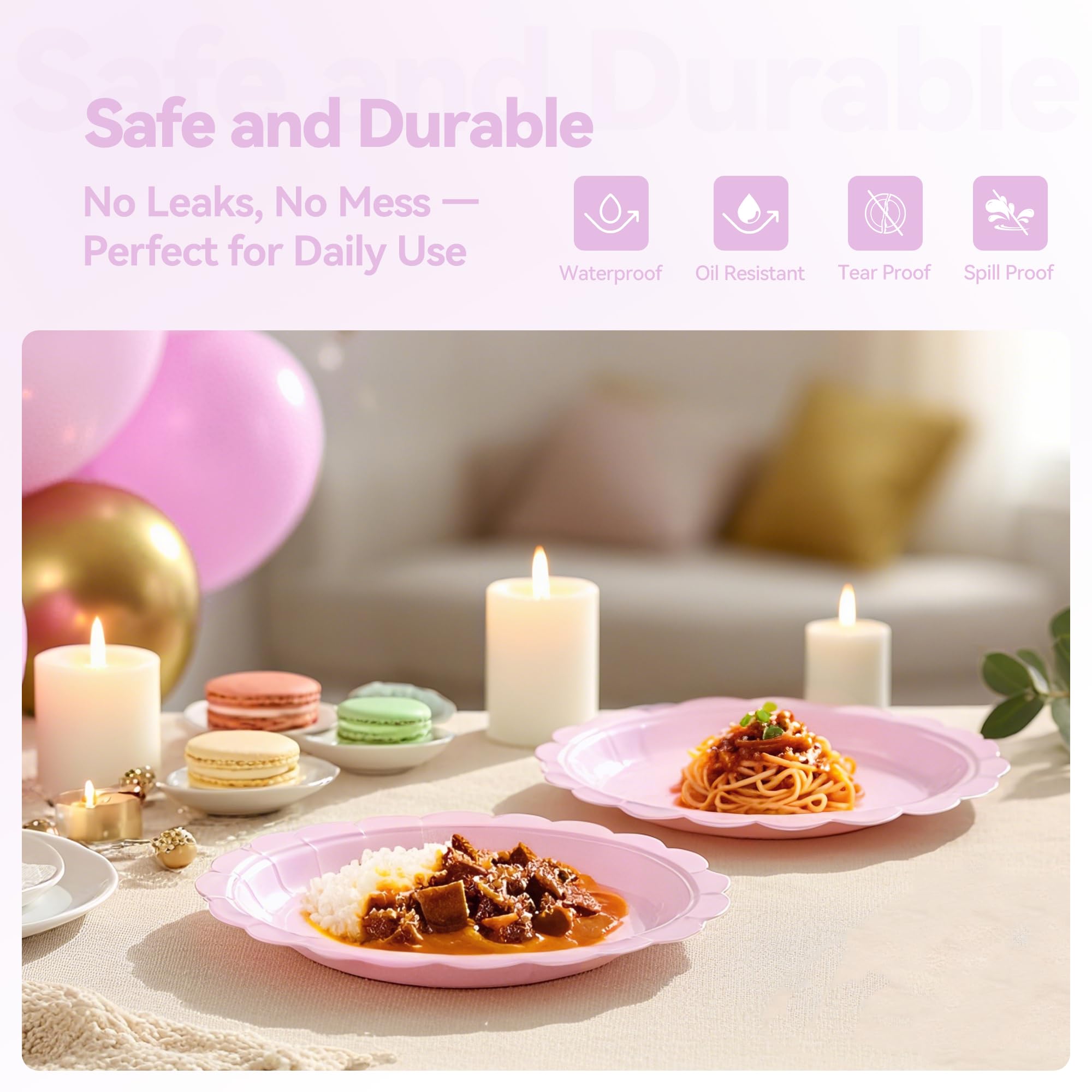 Leafory 50 Pack Disposable Paper Plates Set – Includes 25 7" Dessert Plates & 25 9" Dinner Plates – Heavy-Duty, Eco-Friendly, Perfect for Parties, Picnics, and Events, Purple