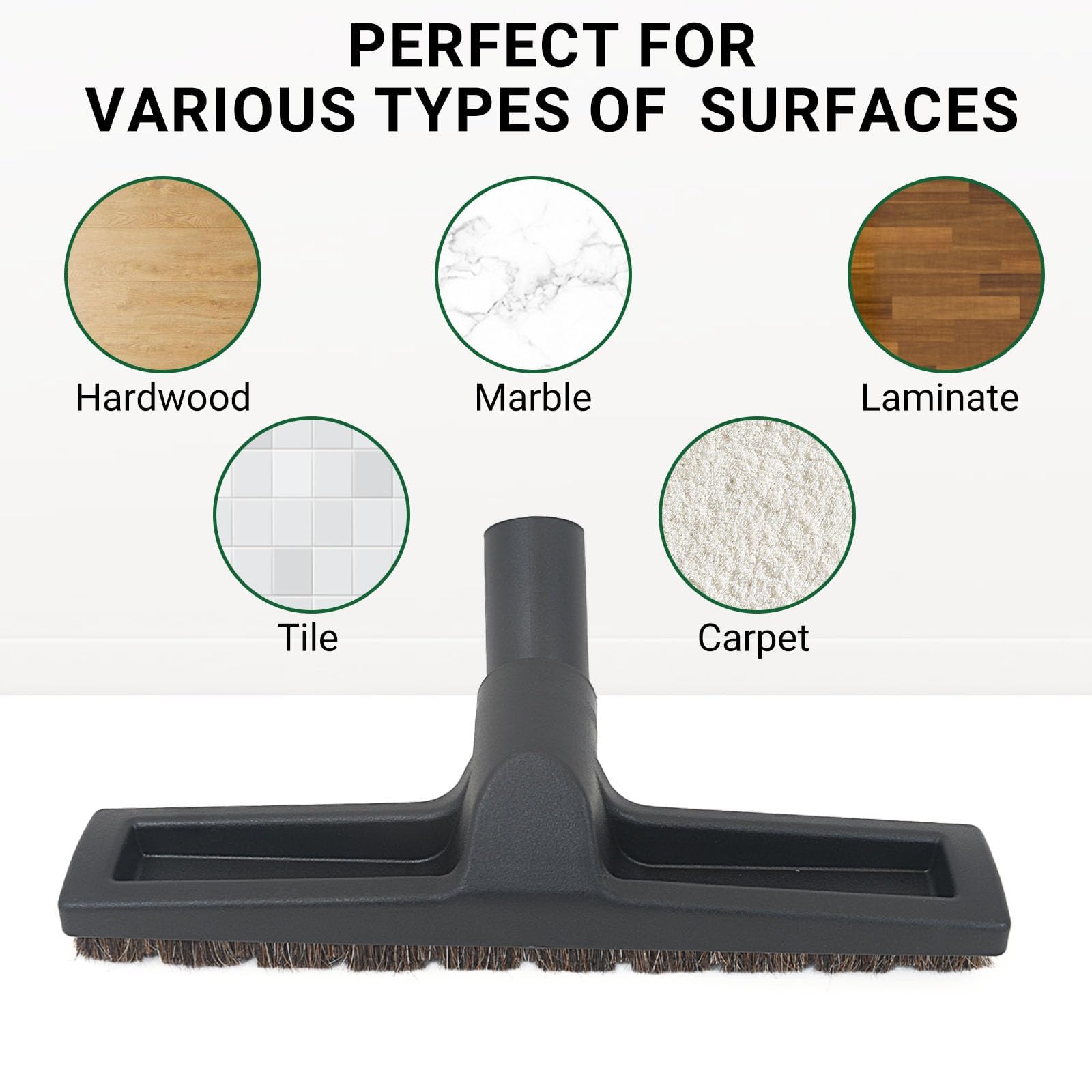 EZ SPARES Universal Horsehair Vacuum Brush Head,12" Lengthen Soft Bristle Tool for Hardwood Floor Vacuum Attachment,Compatible with Hoover,Eureka,Royal,Dirt Devil,Rainbow,Most Brand(Include a Adapter)