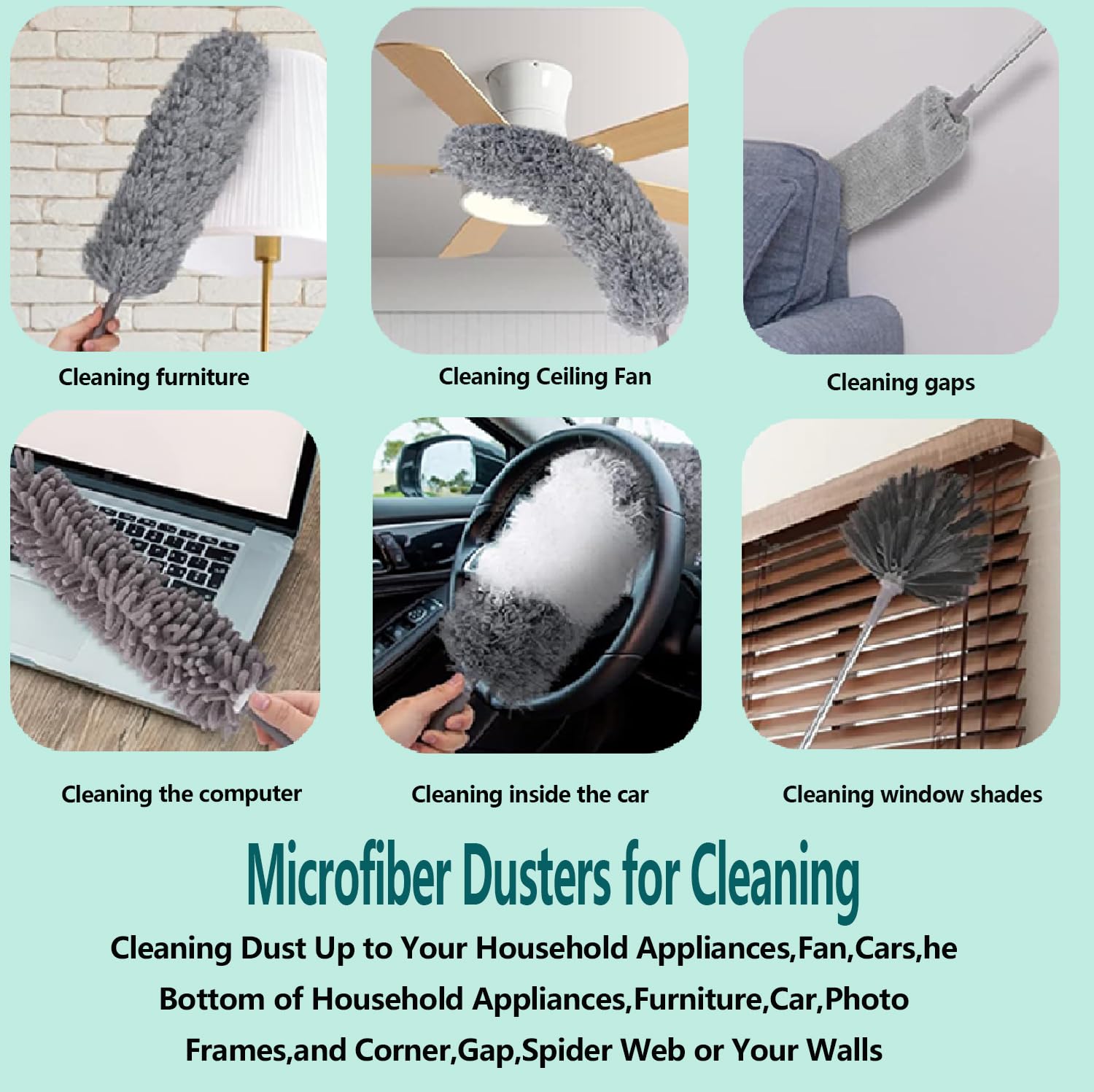 LLCJYYCY Feather Duster,Microfiber Dusters for Cleaning with Extension Pole,Washable Lightweight Dusters for Cleaning Ceiling Fan, High Ceiling, Furniture,Bed Bottom, Gap,Spider Web etc.