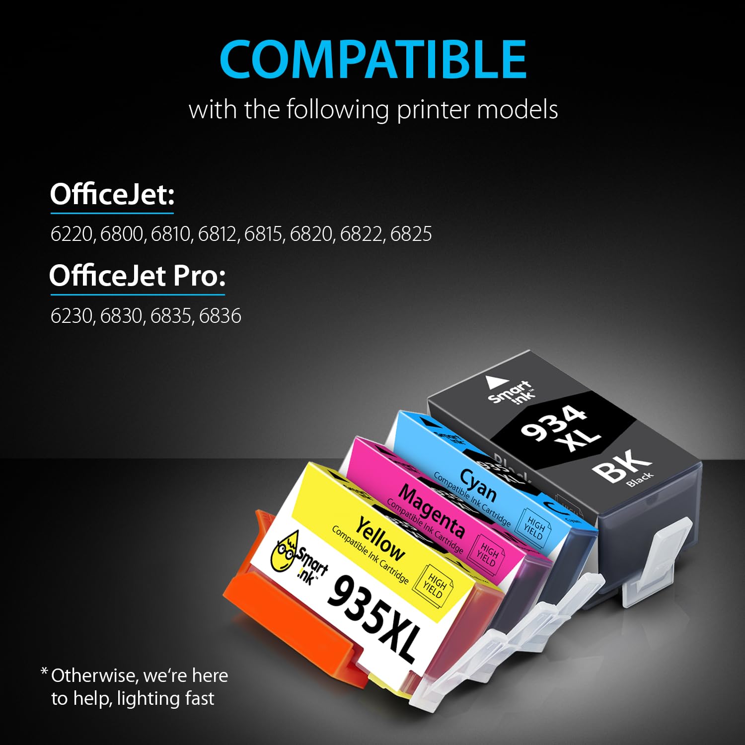 Smart Ink Compatible Ink Cartridge Replacement for HP 934 XL 935XL 934XL 935 XL High Yield 4 Pack (Black&C/M/Y) to use with Officejet 6220 6812 6815 6820 Officejet Pro 6230 6830 6835 Printers