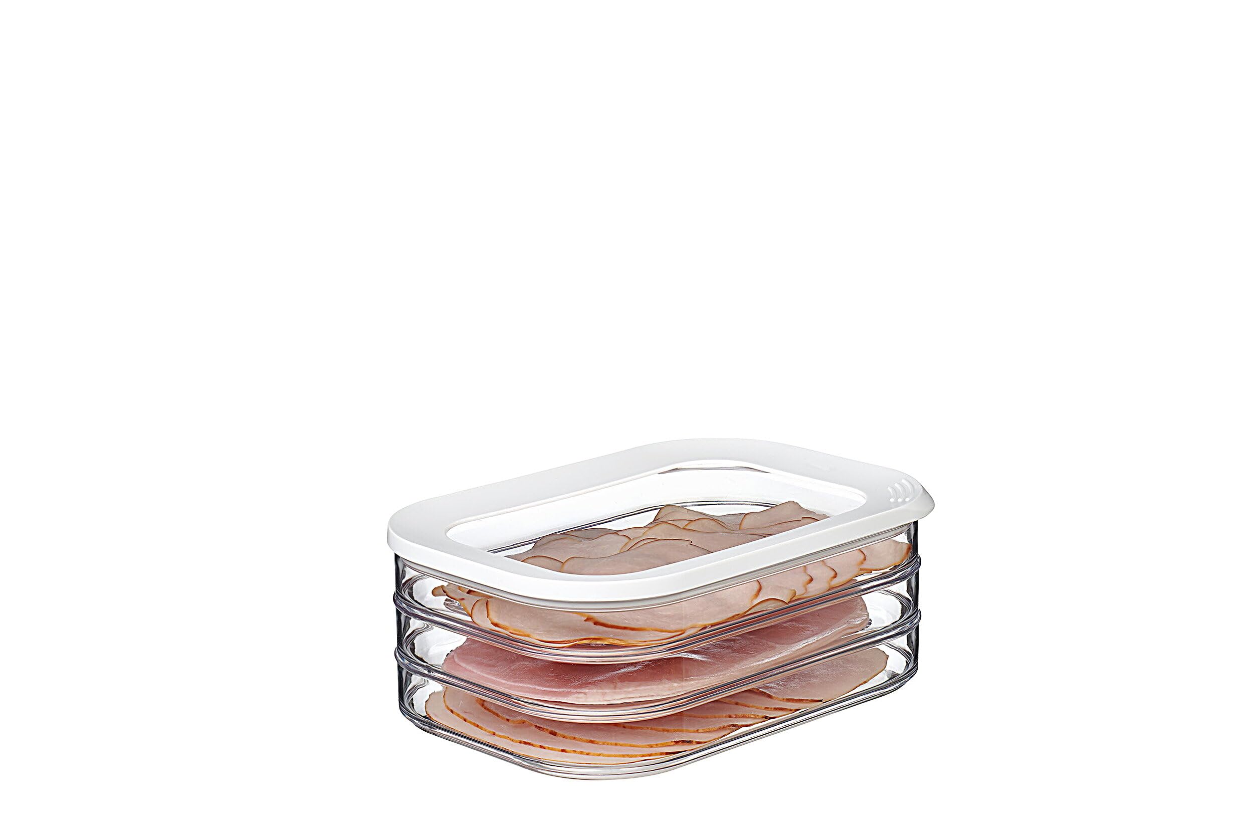 Mepal Modula Rounded Stackable Food Storage Box | 3 Compartments with 1 Universal Transparent Framed Lid | Ideal for Cold Cuts, Cheese, and More | BPA-Free, Nordic White (17oz/500ml)