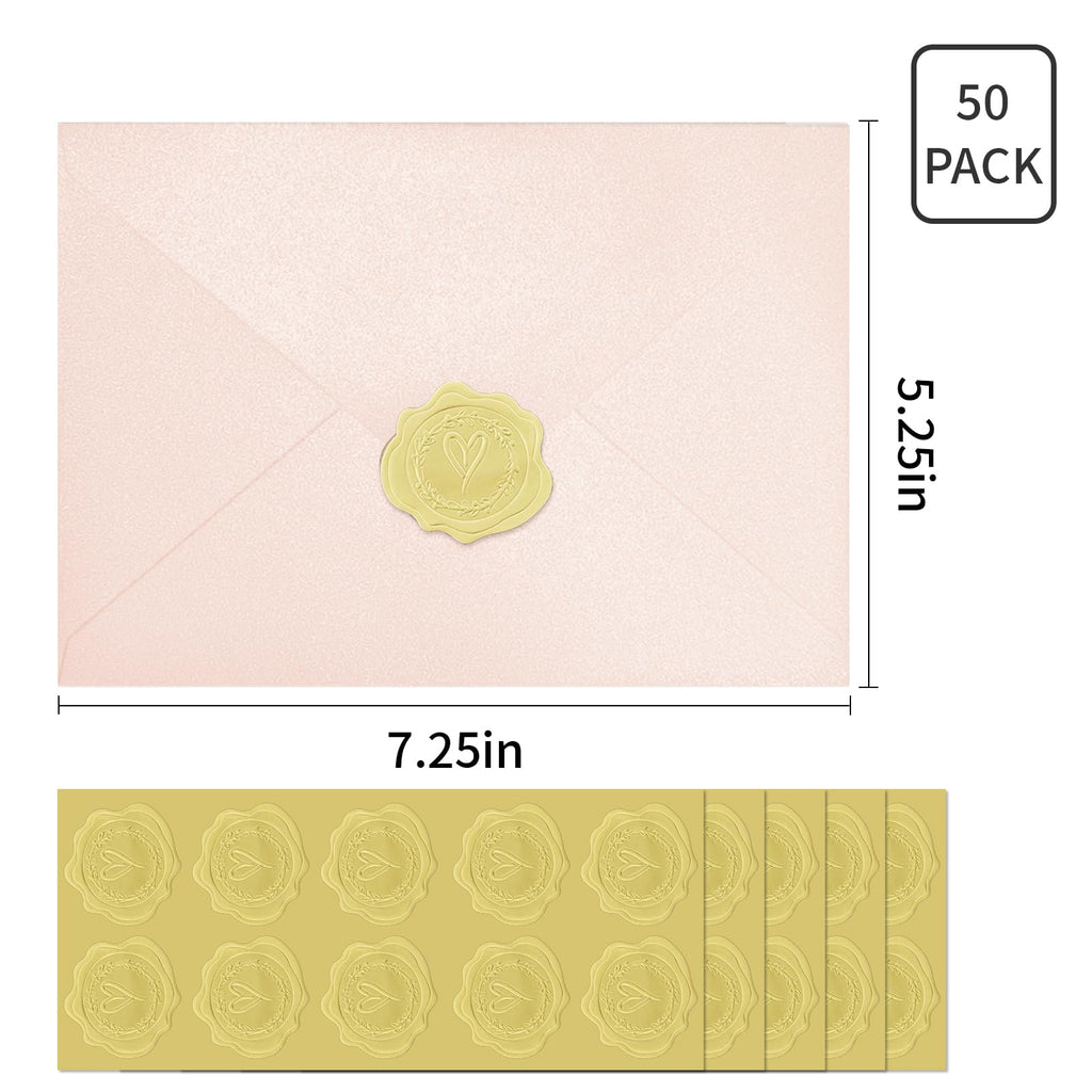 50 PCS Pearl Pink A7 Envelopes with Stickers, Shimmering 5x7 Envelopes for Invitations, Great for Wedding Invitation Cards, Birthday RSVP, Graduation, Baby Shower 5.25 x 7.25 inches
