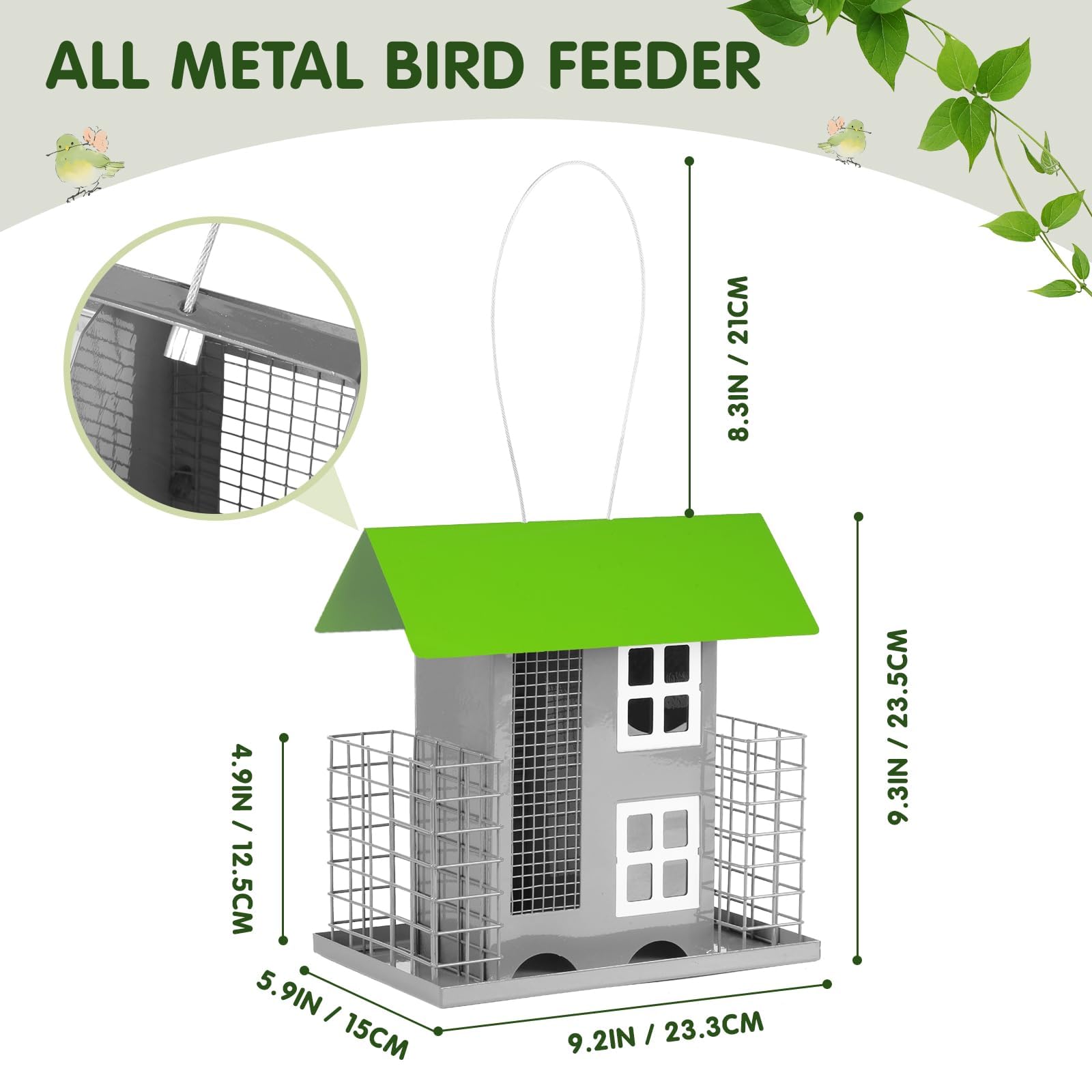 Bird Feeders for Outdoors Metal with 2 Suet Cage Cake Squirrel Proof Hanging Bird Feeder Large Capacity Wild Bird Feeder Easy Clean&Anti-Rust (Green)
