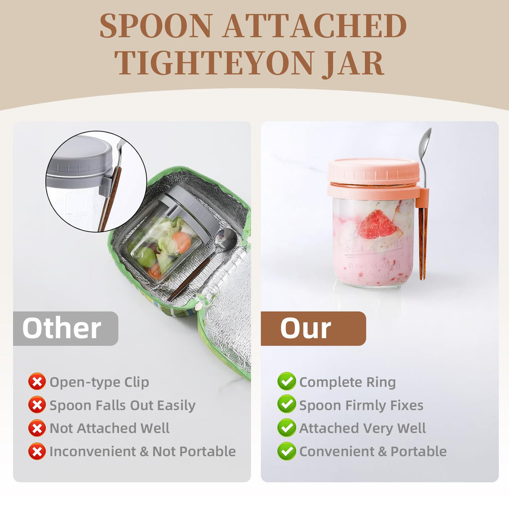 AsstarJTK 6 Pack Overnight Oats Containers with Lids and Spoons - 16 Oz Glass Mason Jars for Overnight Oats Airtight Jars Leak Proof Oatmeal Container Meal Prep Jar for Yogurt,Milk,Cereal,Fuirt,Salad
