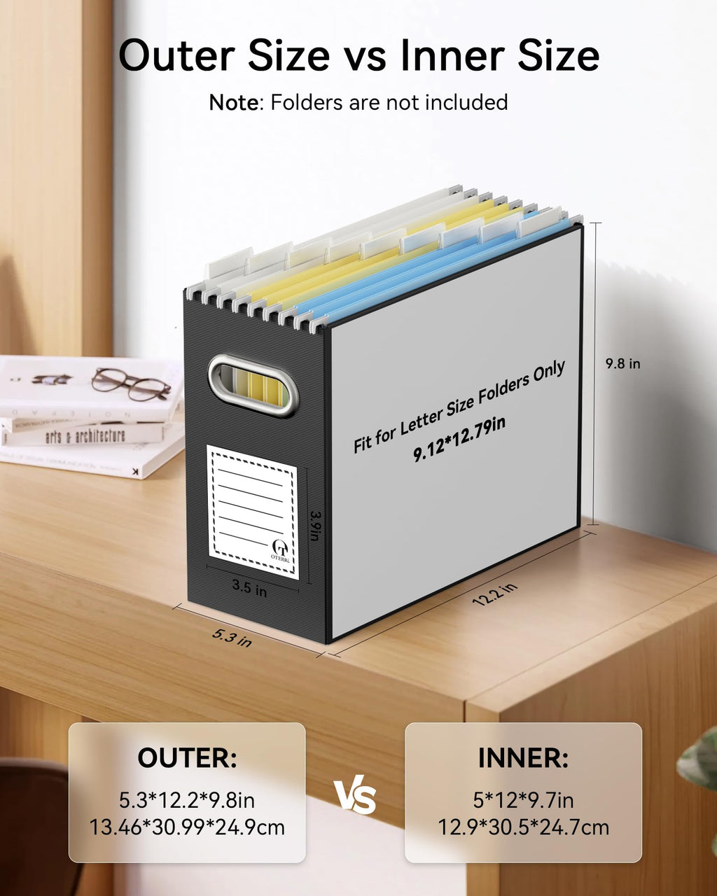 Oterri Cardboard File Organizer for Hanging File Folders Letter Size, File Storage Box with Handle, File Folder Organizer for Office, Home, School (Black, Letter Size - 4 Packs)
