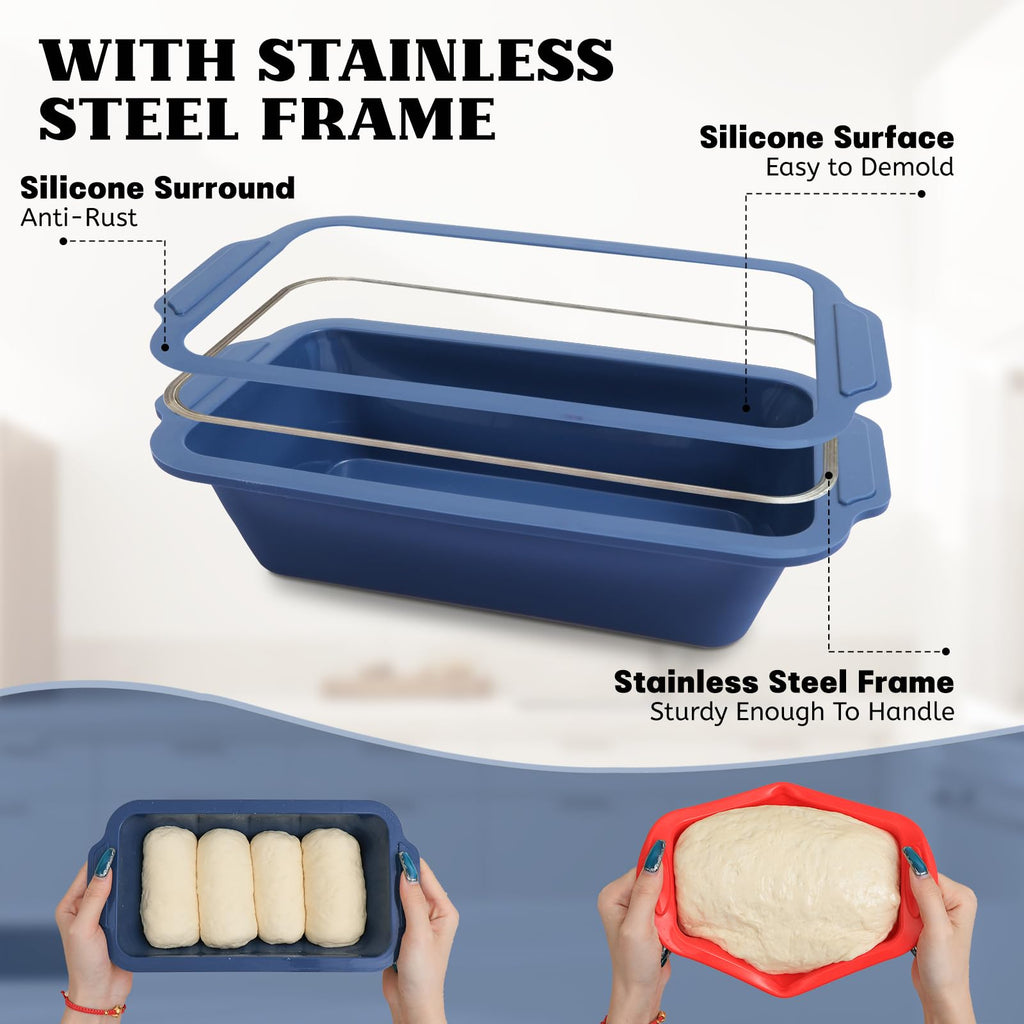 Vnray Bread Pan for Homemade Bread：9.5 x 5 Inch Silicone Loaf Pan for Baking with Metal Frame - Nonstick Banana Loaf Tin Tray for Sandwich Sourdough Pumpkin Sour Dough - for Oven Kitchen Home Bakers
