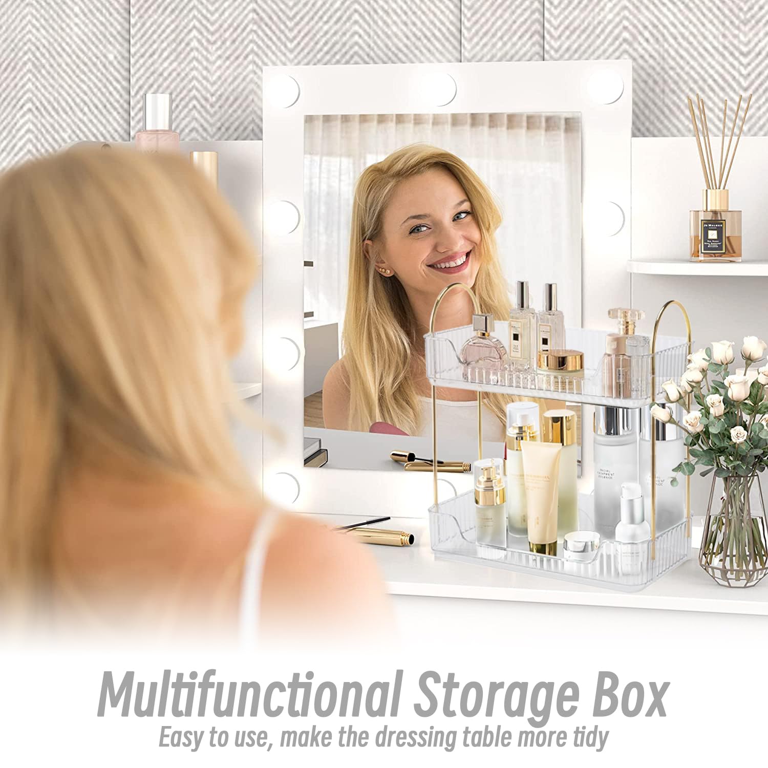 Bathroom Counter Organizer, Countertop Storage Cosmetics Shelf Skincare Organizer, skincare organizers bathroom vanity organizer Makeup Organizer Perfume for Dresser Vanity Tray [2 Tier-clear]