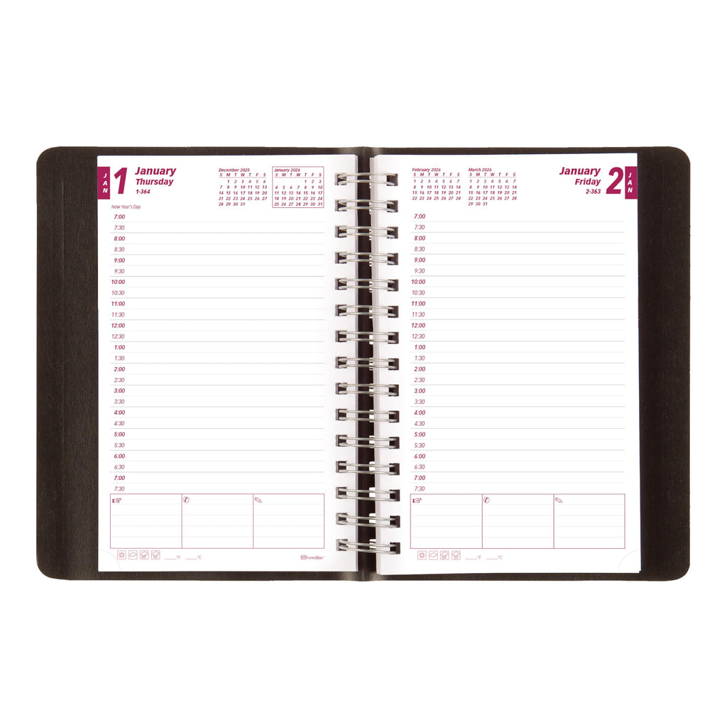 Brownline® 2026 Essential Daily/Monthly Planner, Appointment Book, 12 Months, January to December, Twin-Wire Binding, 8" x 5", Black (CB634W.BLK-26)