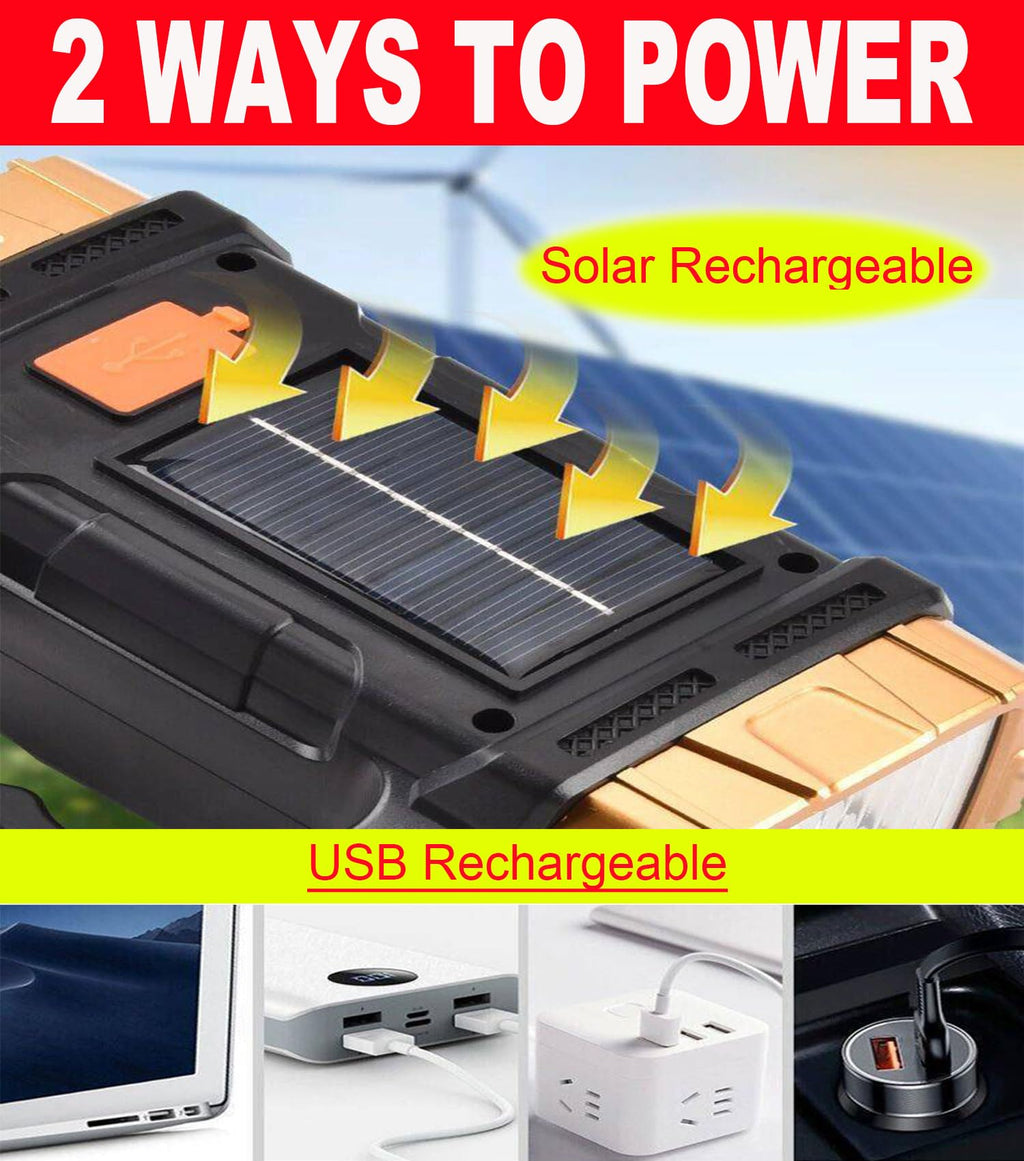 Solar Rechargeable LED Spotlight Searchlights, Super Bright 7000LM Handheld LED Searchlight, Multi-Functional Portable Lamp Camping Lantern Flashlight, 8 Light Modes, IPX4 Waterproof