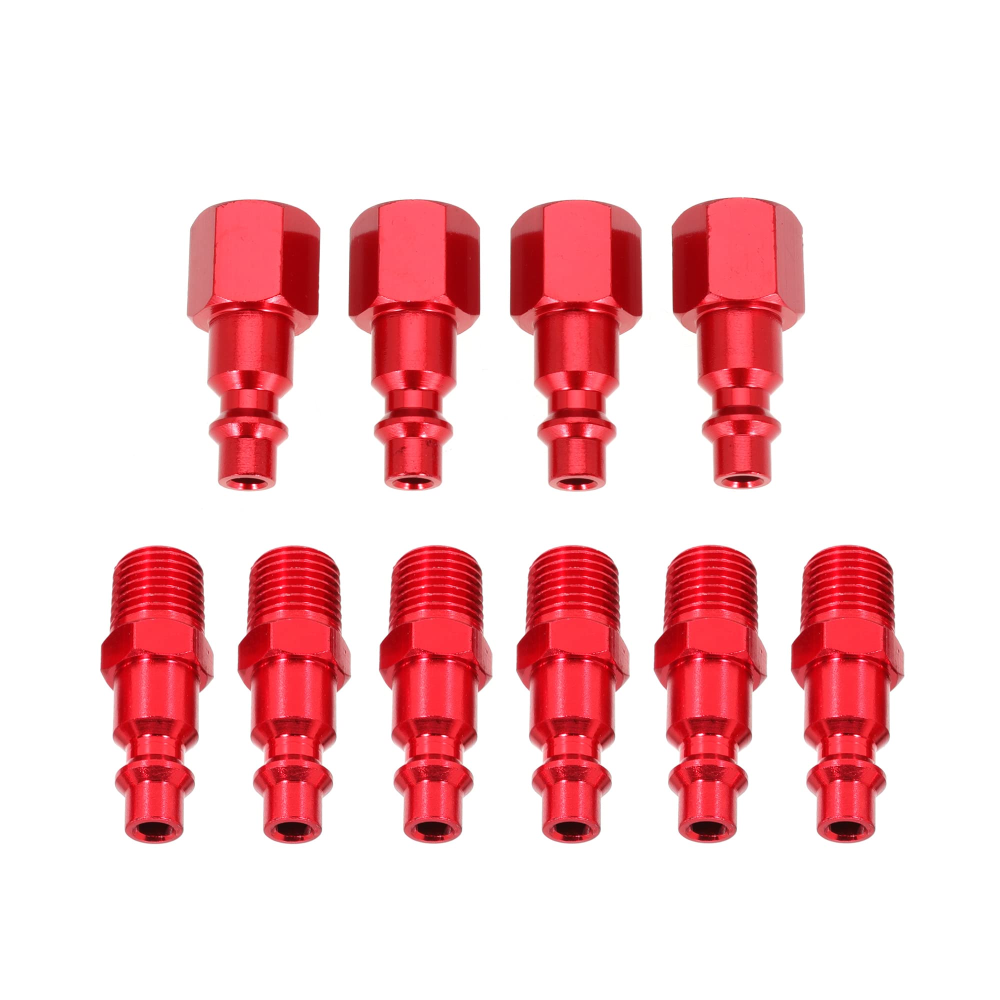 Connect Air Fittings Set, 1/4" Npt Air Coupler and Plug Kit, Air Quick Connector Male and Female, Pack of 14 (Red Aluminum)