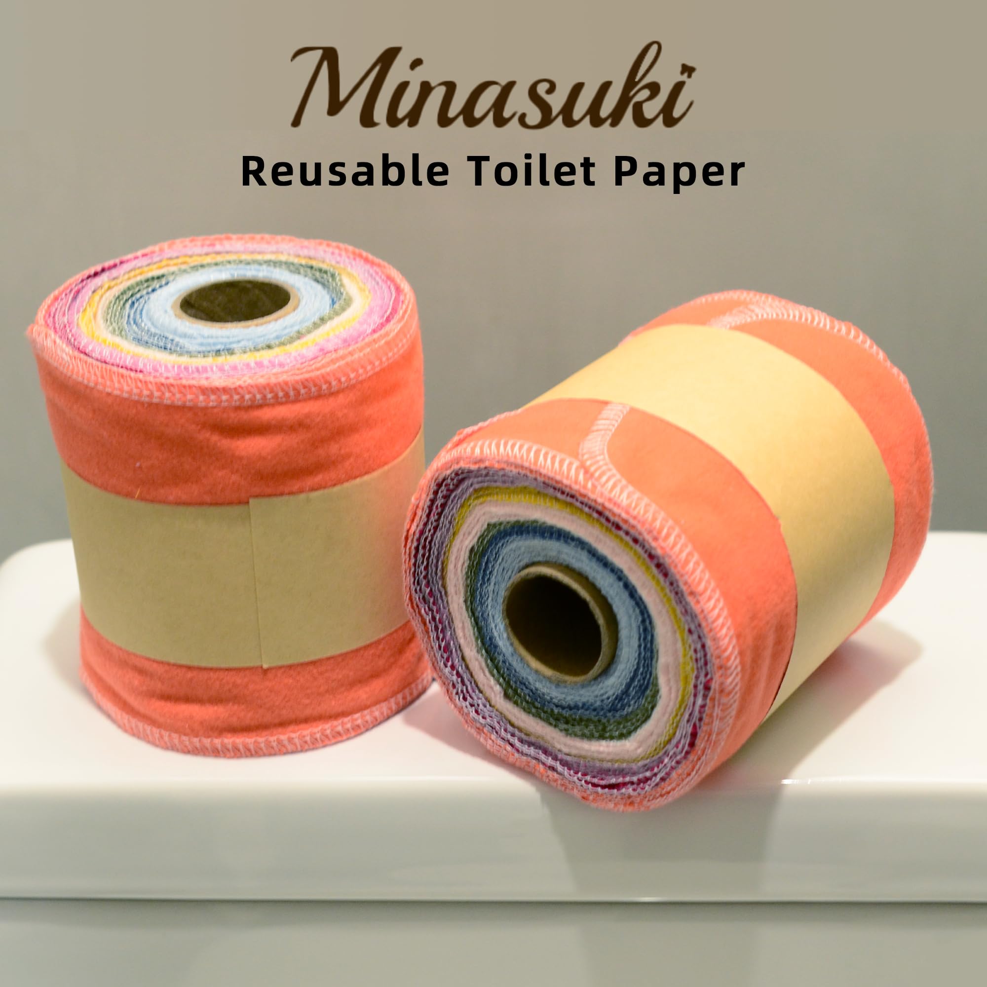 Minasuki Reusable Toilet Paper - 2 Sided Cotton Reusable Bidet Towels,Absorbent Washable Paper Towels roll,32 Pcs Washable & Re-Rollable Cloth Toilet Paper Wipes